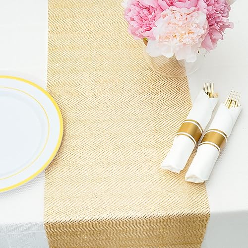 Miniatura 1 de PapaKit Camino de mesa semitransparente a rayas doradas con purpurina brillante, paquete de 2, para vacaciones, decoración de bodas, fiestas y