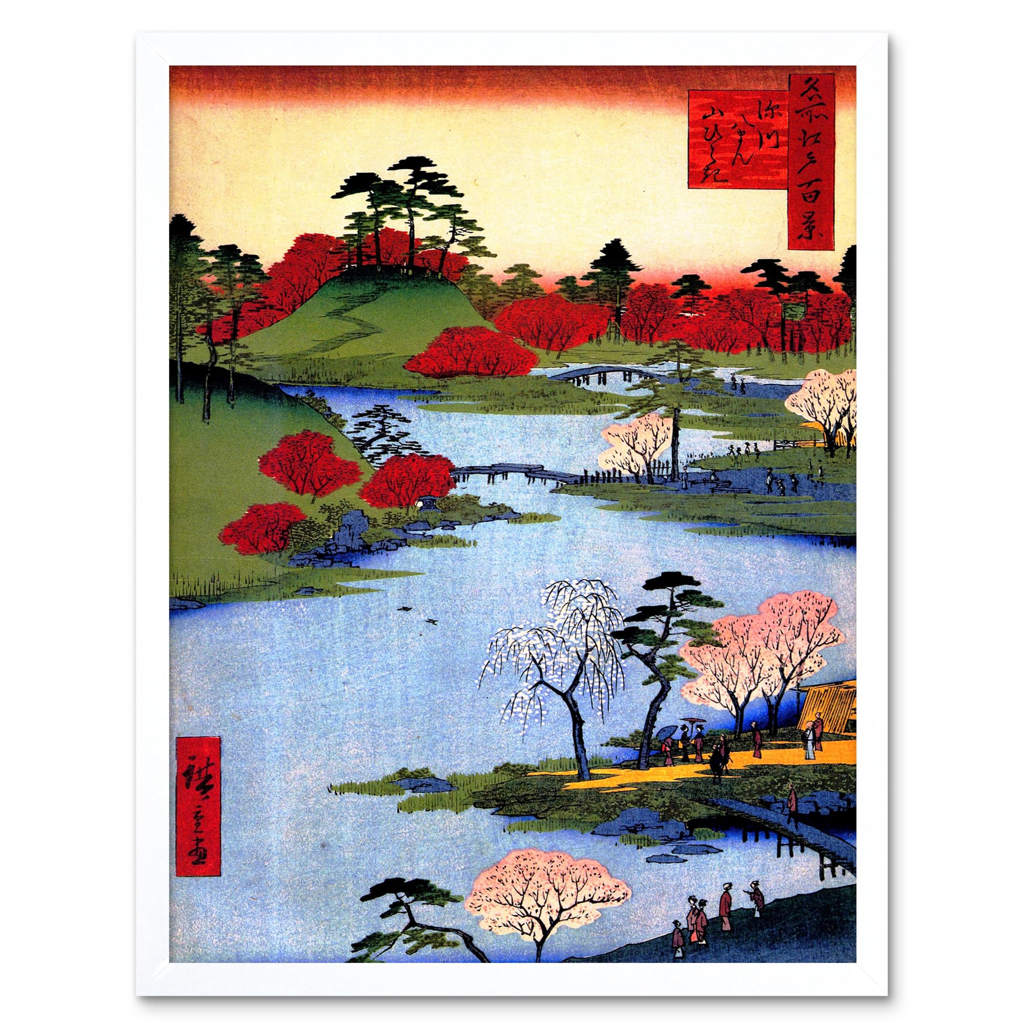 Wee Blue Coo Painting Japanese Woodblock Colourful Trees River Art Print Framed Poster Wall Decor 12x16 inch