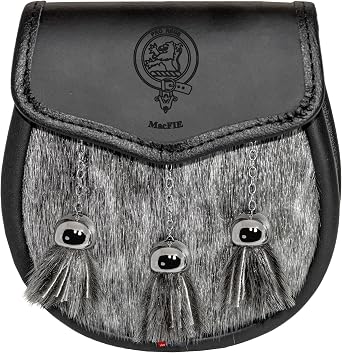 MacFie Semi Dress Sporran Fur Plain Leather Flap Scottish Clan Crest