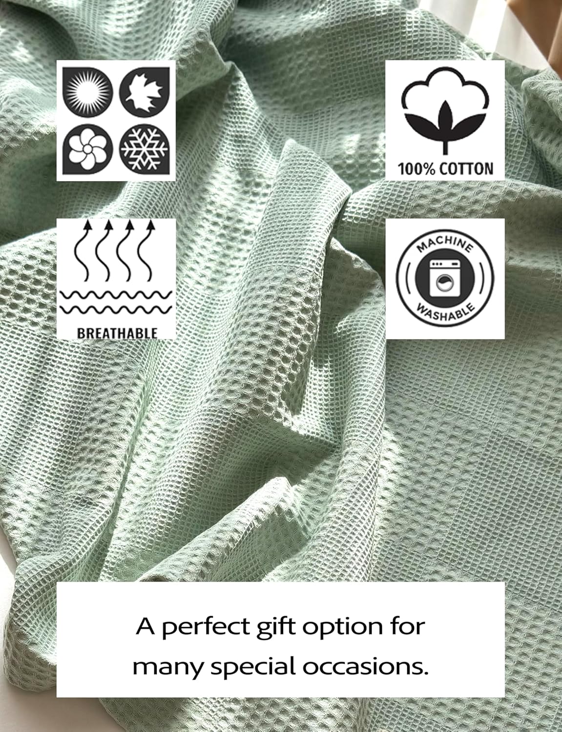 Milna Baby 100% Cotton Waffle Blanket for Boys & Girls, 100x120 cm Breathable Muslin Baby Blanket for Crib, Stroller & Swaddle, Soft Lightweight Toddler Receiving Blanket, (Mint)