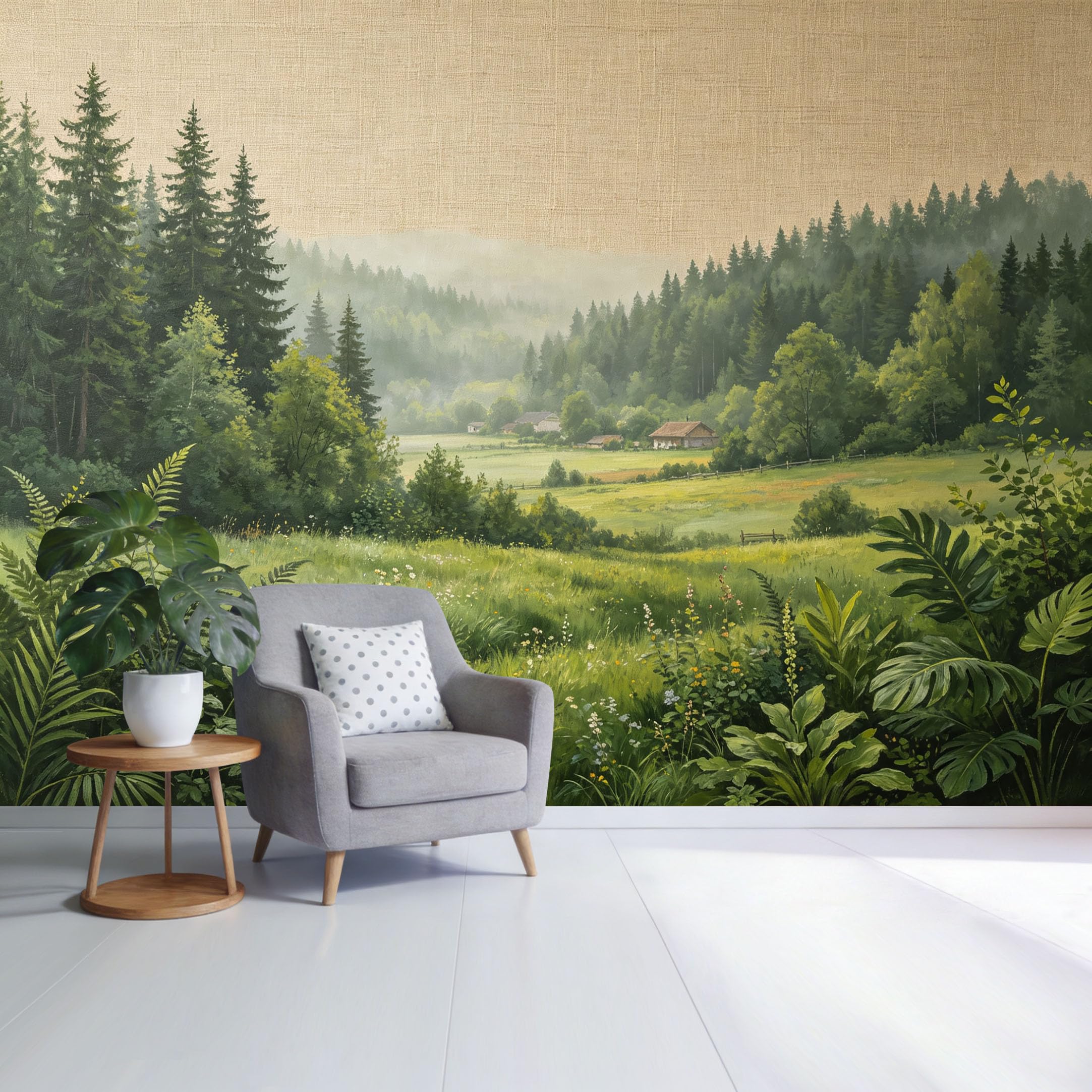 Custom Size Wall Mural Misty Forest Meadow Landscape Green Botanical Nature Scenery SelfAdhesive Wall Fabric Removable Wallpaper for Home Office Decor