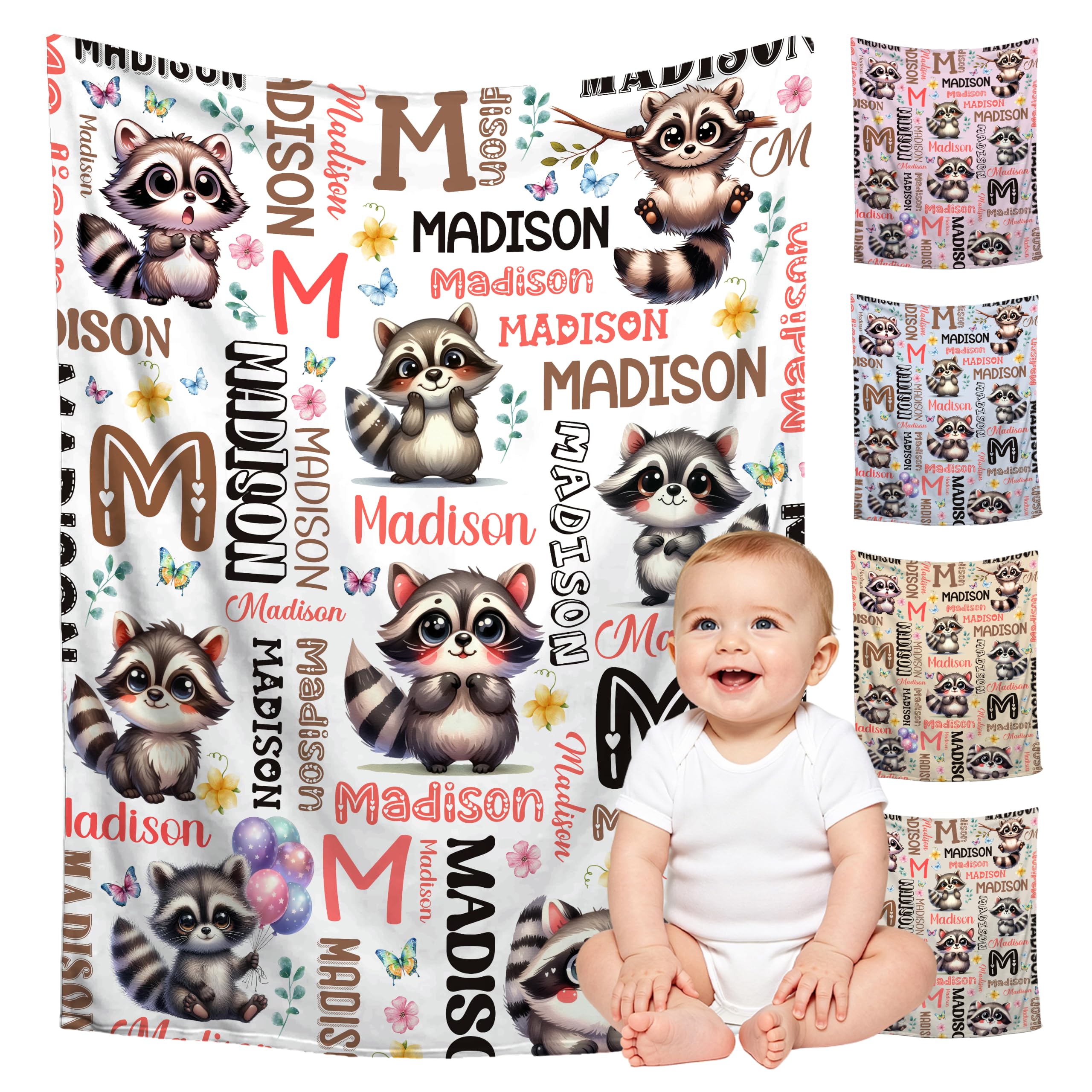 Custom Raccoon Blanket for Boys Girls,Ultra Soft Personalized Gifts Baby Blanket,Customized Throw for Toddlers Newborn Stroller Crib,30"x40"