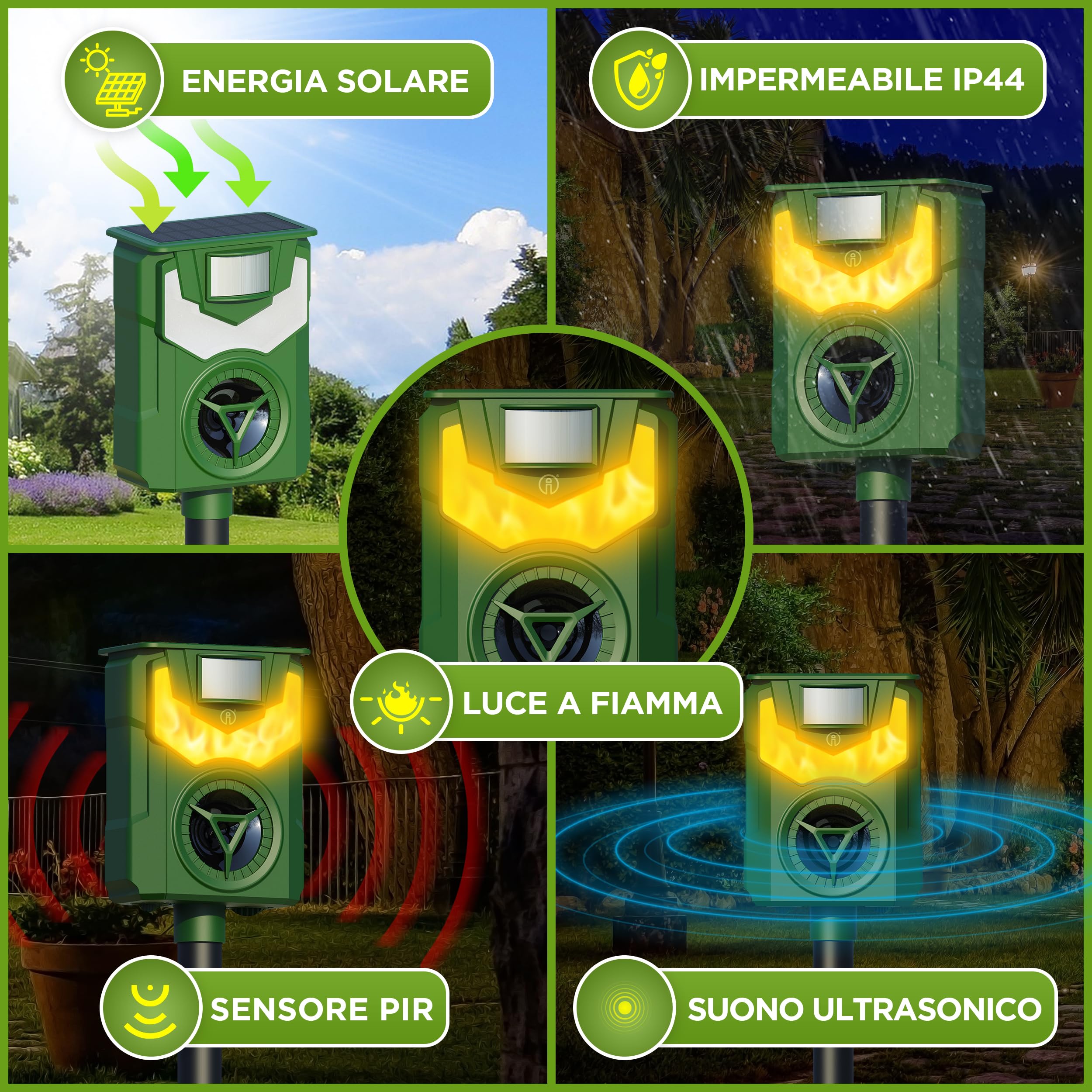 ISOTRONIC Repellente solare per animali selvatici: procioni, cervi, volpi e cinghiali – Repellente a frequenza + luce a fiamma – Efficace deterrente per animali (3 pezzi)