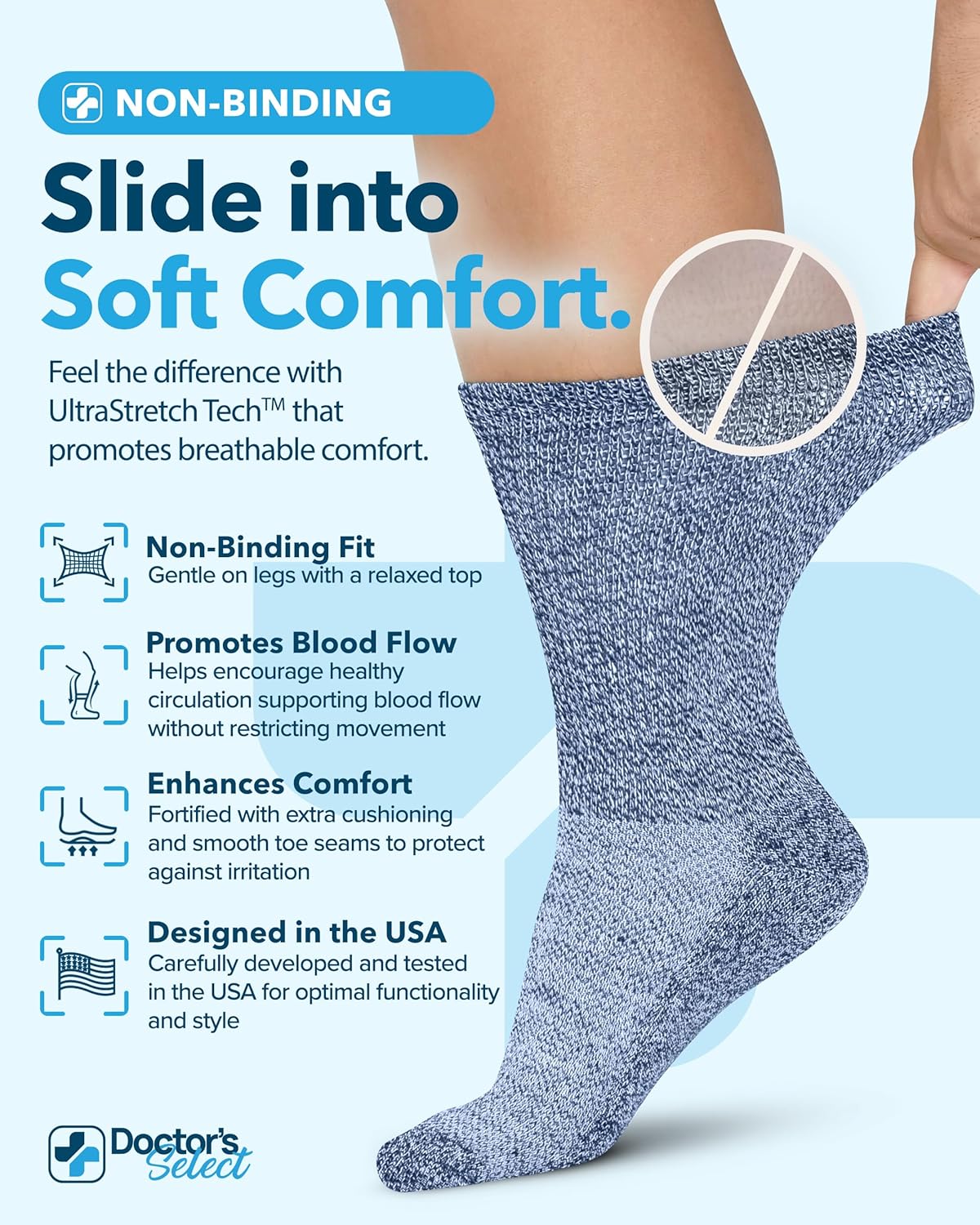 Doctor's Select Diabetic Socks for Men - 4 Pairs Crew Diabetic Neuropathy Socks for Men | Diabetic Socks for Men 9-12 - Image 2