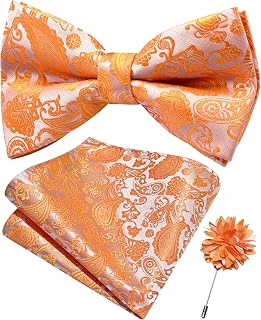 Paisley Pre-tied Bow Tie and Pocket Square Lapel Pin Set for Men