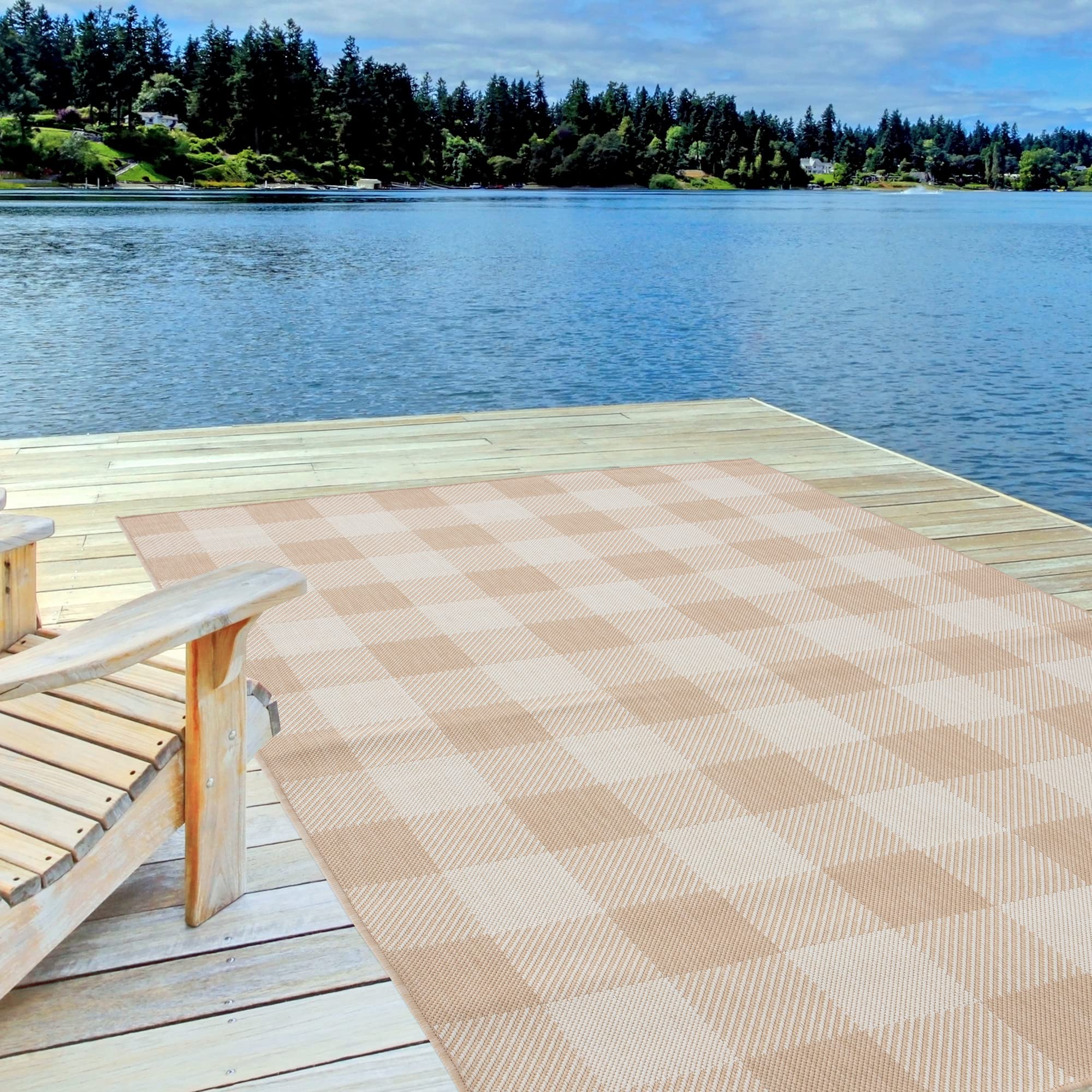 THE RUGS Outdoor Rug – Weather & UV Resistant Outdoor/Indoor Area Rugs - Durable Rugs for Patio, Deck, Garden, Kitchen, Bathroom or Living Room - Beige, 160 x 230 cm