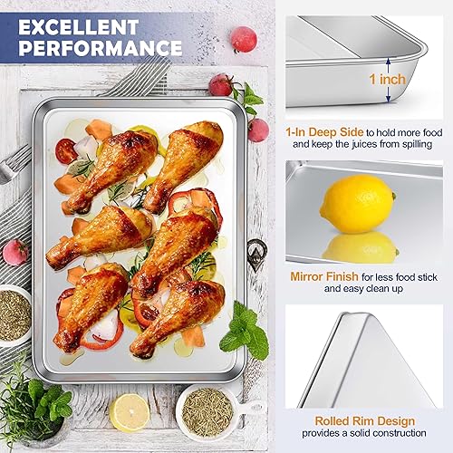 Miniatura 3 de Joyfair - Juego de bandeja y estante para hornear de 16 pulgadas, bandeja para galletas de acero inoxidable con estante de enfriamiento para