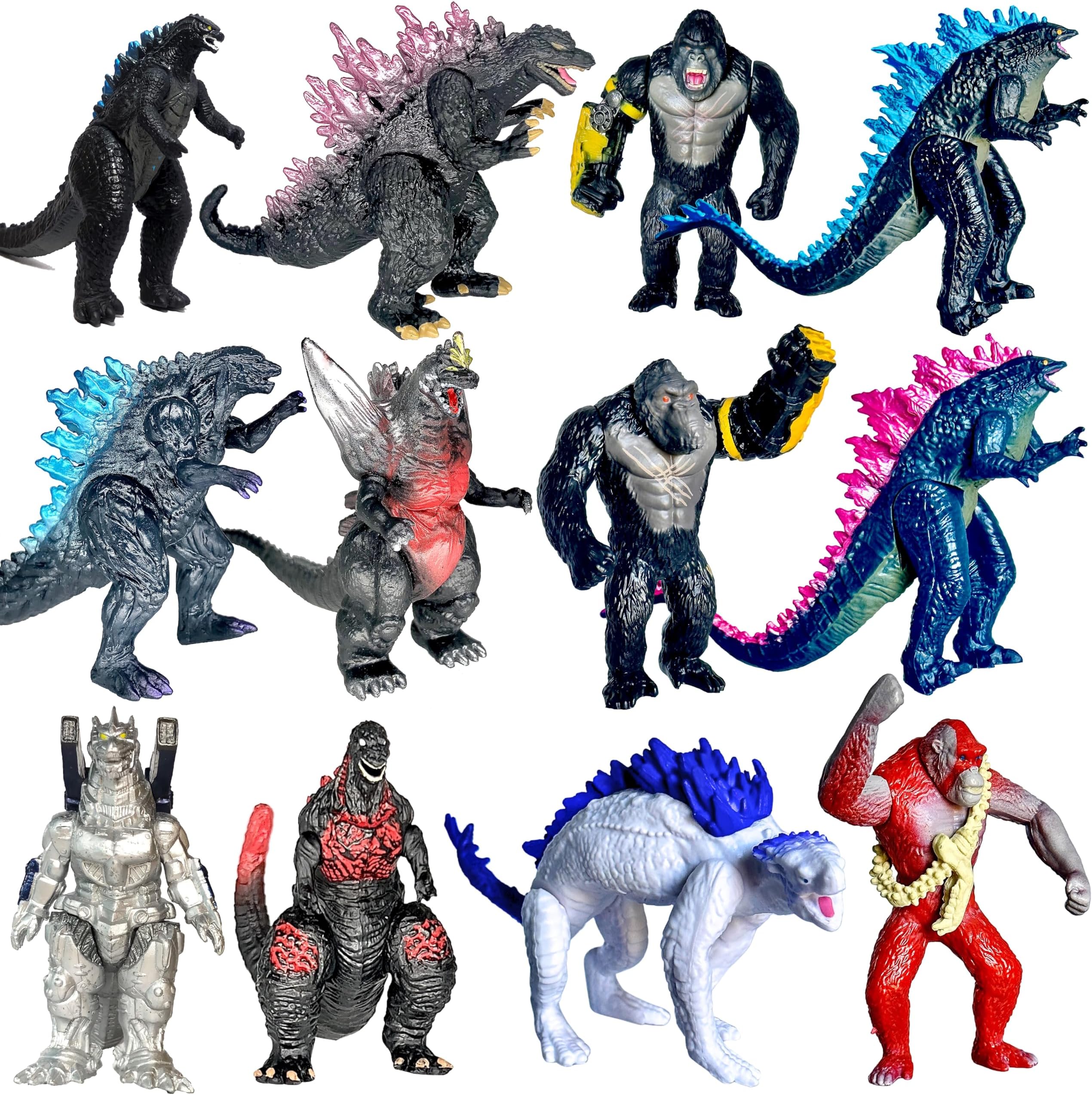 Set of 12 Godzilla x Kong: The New Empire, Dinosaur Dragon Toys Action Figures, Evolved Basic Exquisite Battle Roar B.E.A.S.T. Glove Shimo Frost Bite Mecha King Ghidorah Cake Toppers Pack