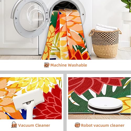 Miniatura 5 de Alfombra para interiores y exteriores, lavable, multicolor, tropical, botánica, moderna y floral, alfombra antideslizante para patio, terraza y