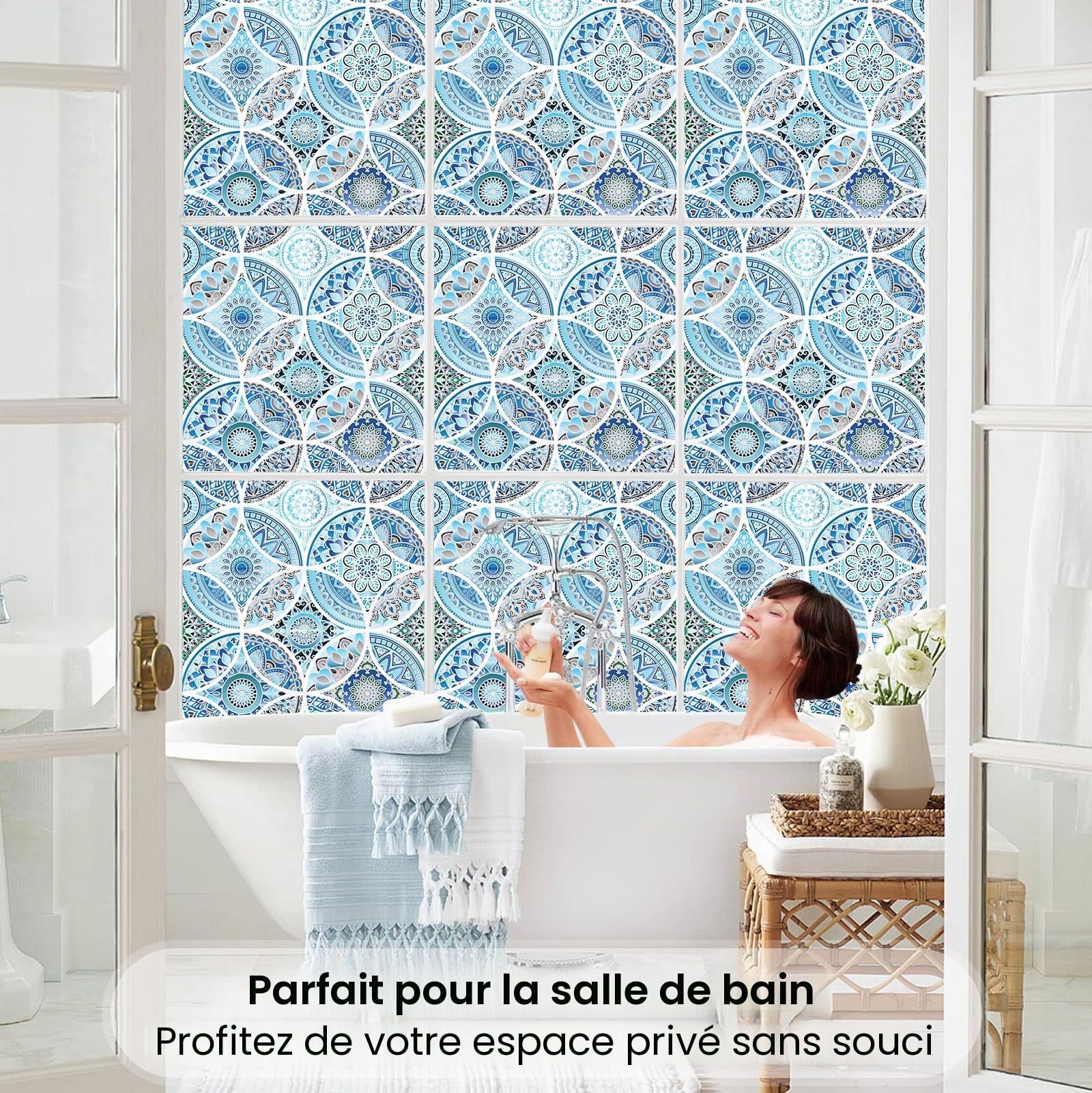 dktie Film pour fenêtre intimité en vinyle non adhésif, film pour verre dépoli pour salle de bain, douche, porte, contrôle de la chaleur, anti-UV 90x200cm