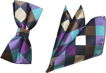 Men Big Boys Polka Dot Bow Ties Stripe Check Pre-Tied Bowties Pocket Square Set