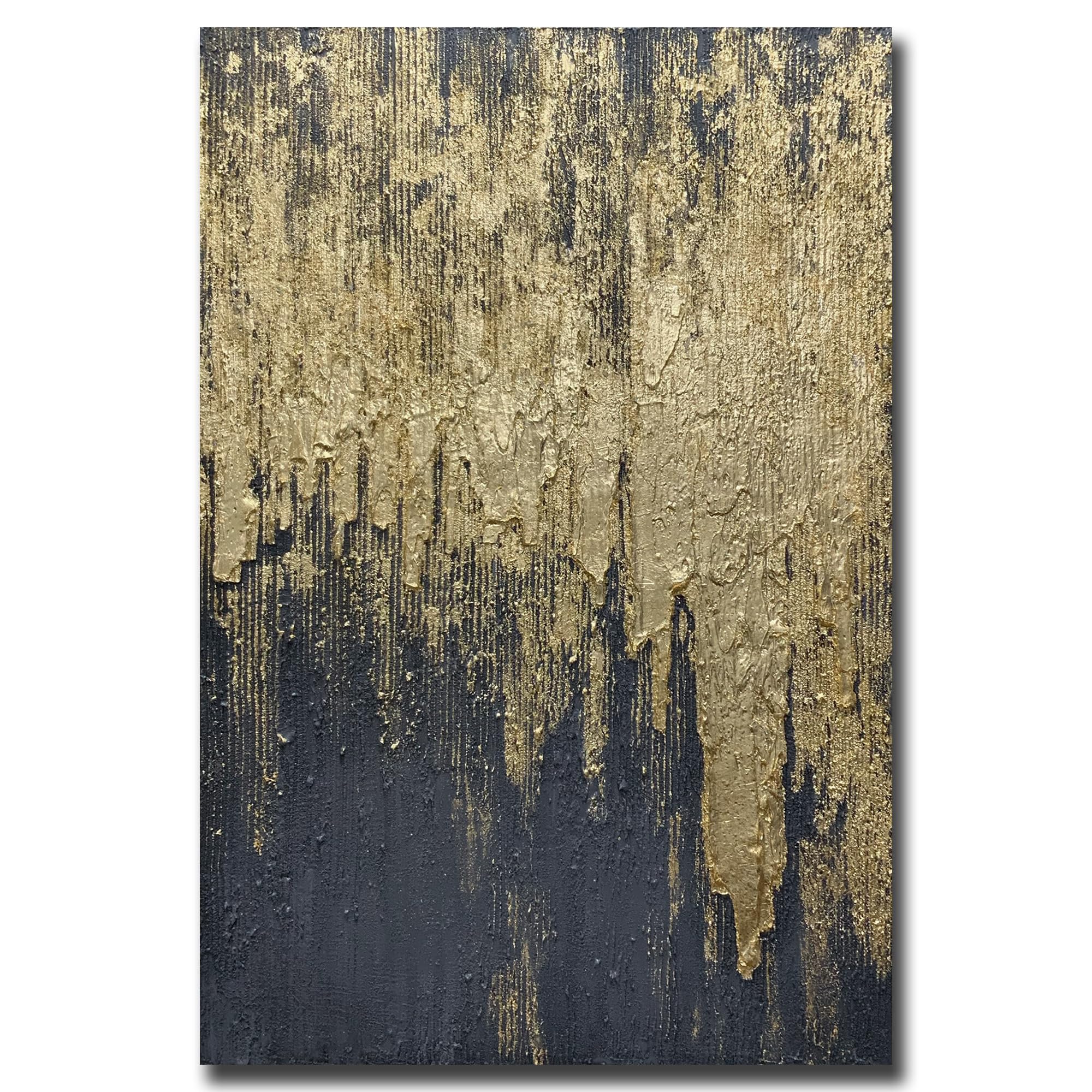 Boiee Art,30x45Inch Wrapped Canvas Paintings Hand Painted Abstract Textured Artwork Abstract Portrait Wall Art in Charcoal Grey Gold Acrylic Painting Framed Ready to Hang