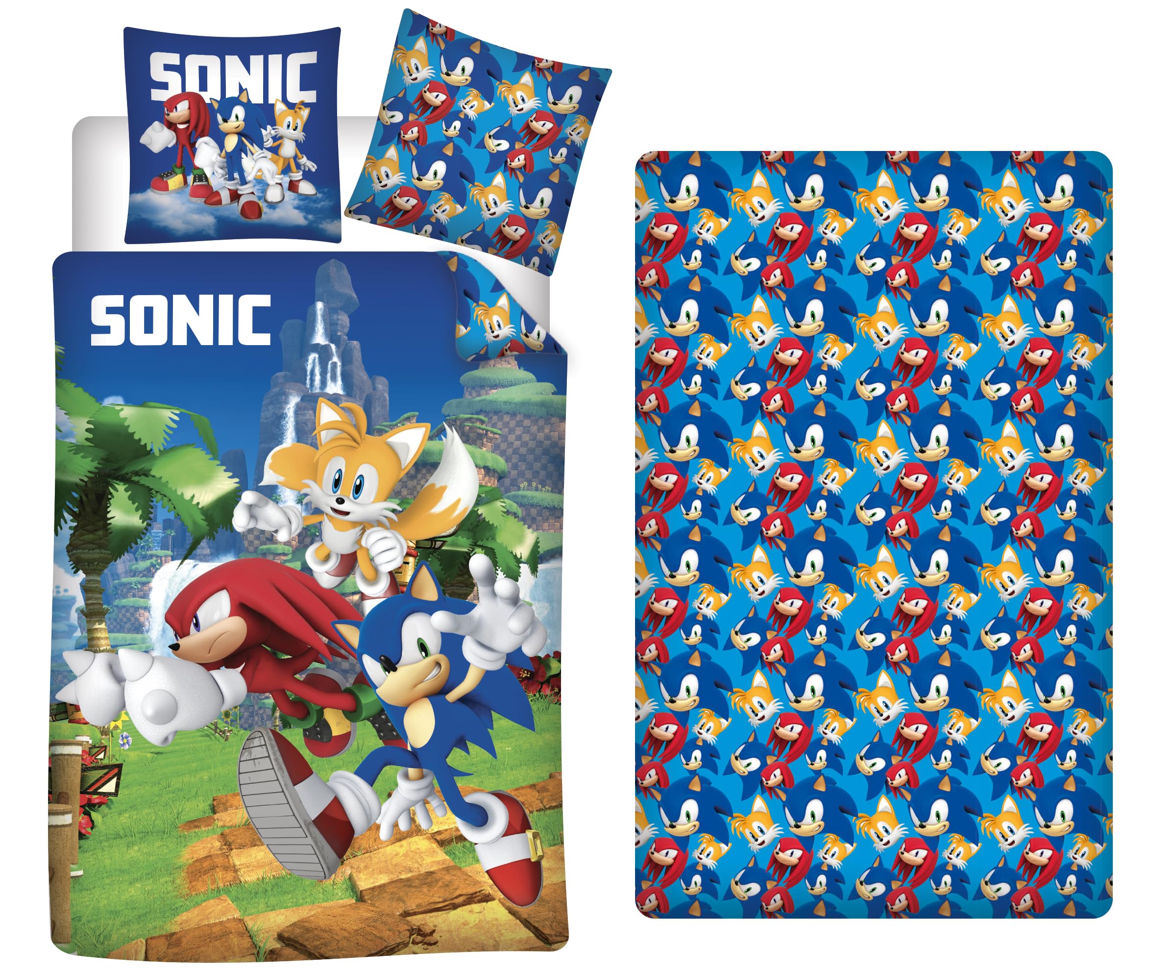 Parure De Lit 3 Pièces Sonic Le Hérisson | Housse De Couette 140x200 Cm + Taie 63x63 Cm + Drap-Housse 90x190 Cm | 100% Polyester - 2