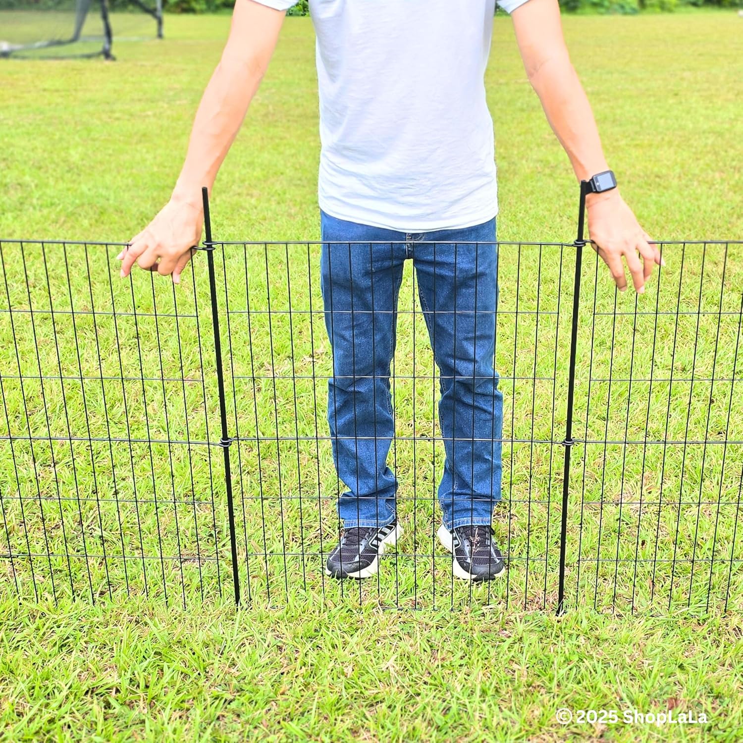 ShopLaLa Decorative Garden Fence (10 Panels) 28in(L) x 32in(H) Animal Barrier Fencing Rustproof Black Metal Wire Flower Edging for Yard Landscape, Small Dog Border No Dig Patio Outdoor Decor D-YC32