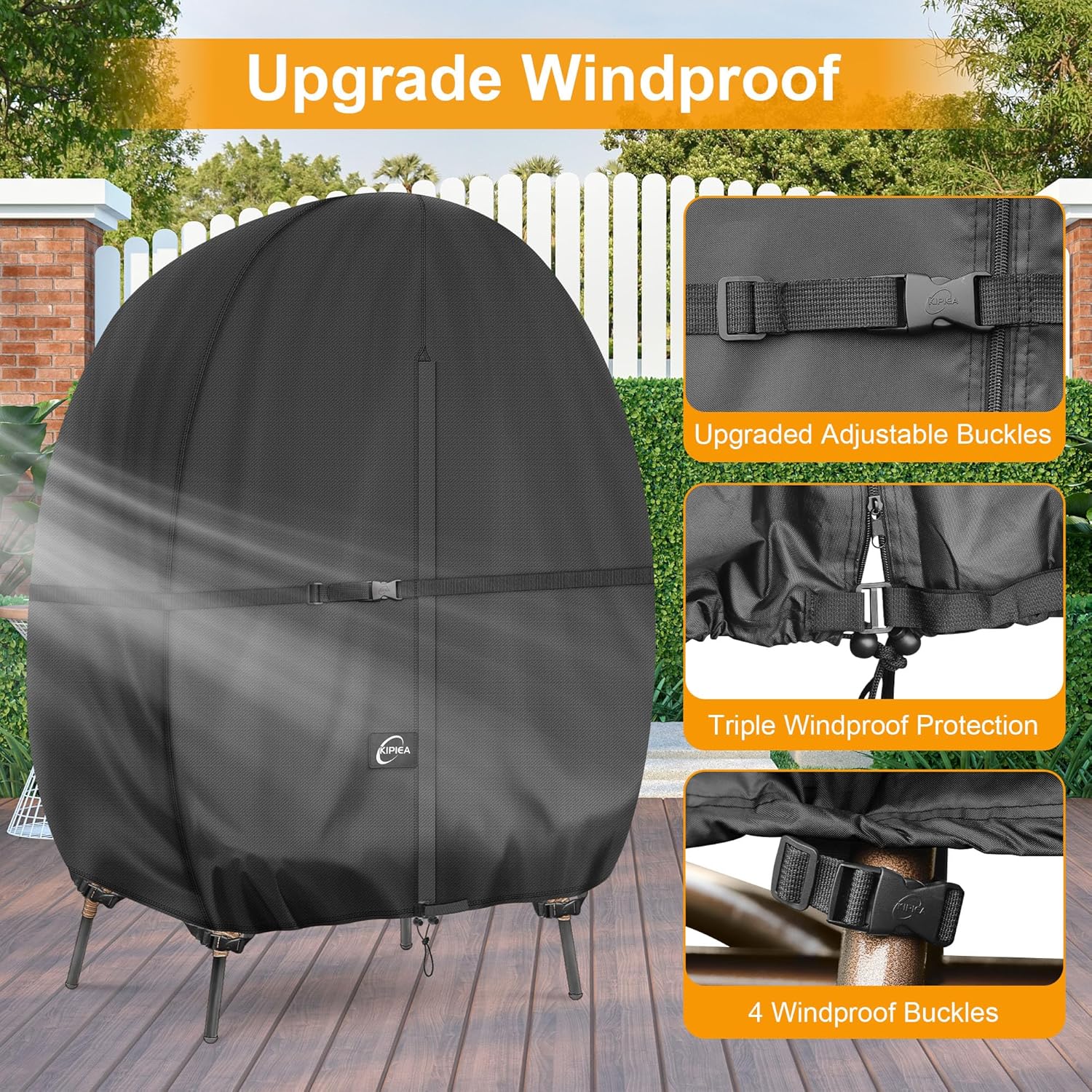 Kipiea Patio Egg Chair Covers Waterproof, Upgraded Outdoor Hanging Egg Chair Covers with Waterproof Zipper, 420D Double Seat Swing Egg Chair Cover, Windproof, Anti-UV, No Tears (Up to 80" W x 91" H)