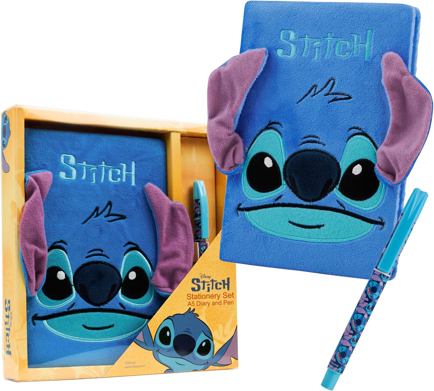 Disney Stitch Kit Papeterie Kawaii Journal et Stylo à Bille ou Carnet Secret Fille et Stylo Mignon Fournitures Scolaires pour Enfants (Stitch Fluffy)