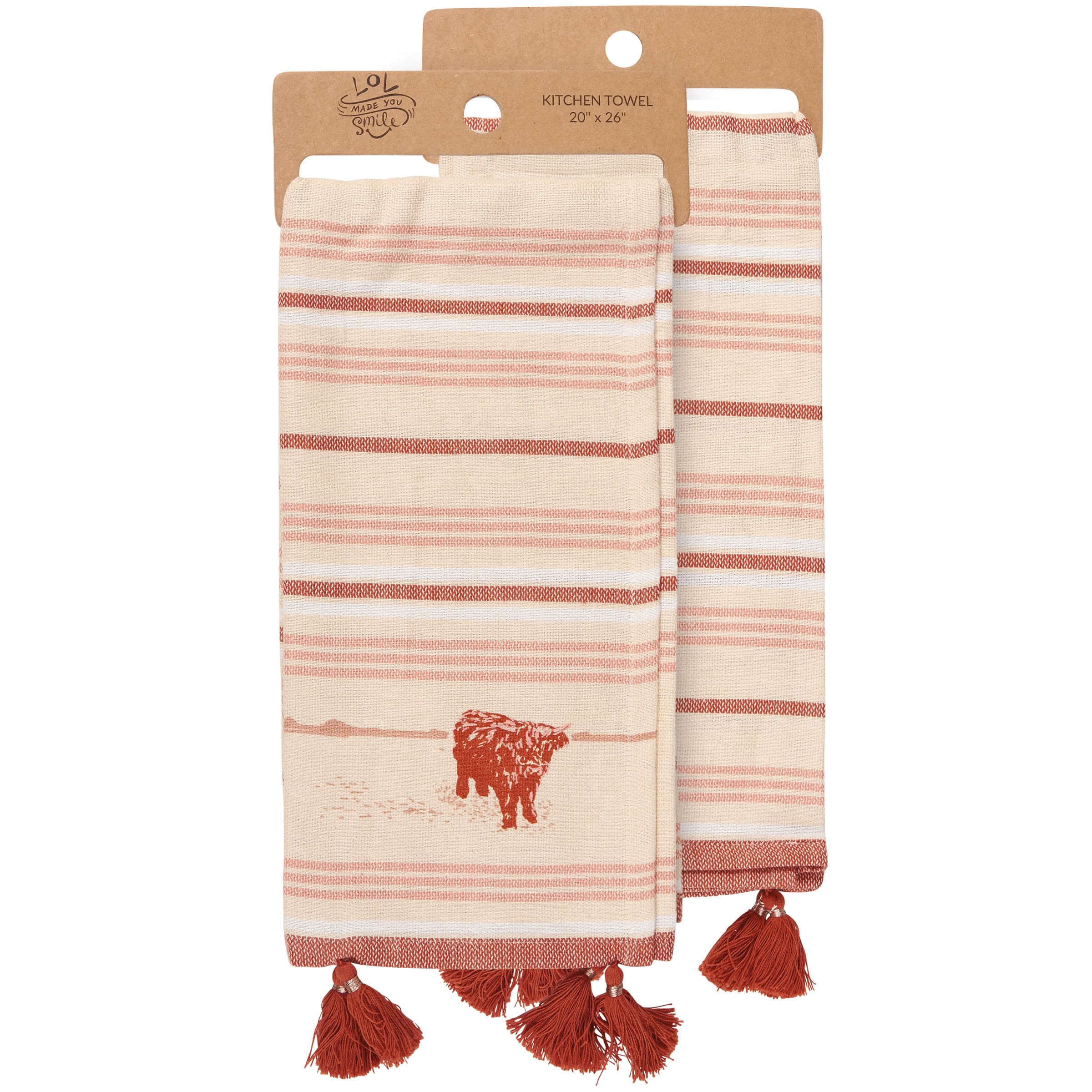 Toalla de cocina Highland Cow a rayas de Primitives by Kathy
