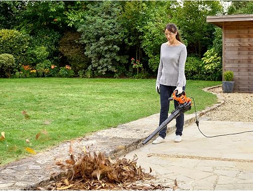 Black+Decker 3-in-1 electric leaf blower/leaf blower BEBLV301 (3,000 watts, with shredder+attachable leaf rake, 72l collection bag backpack - high blowing speed & adjustable suction power) - 7