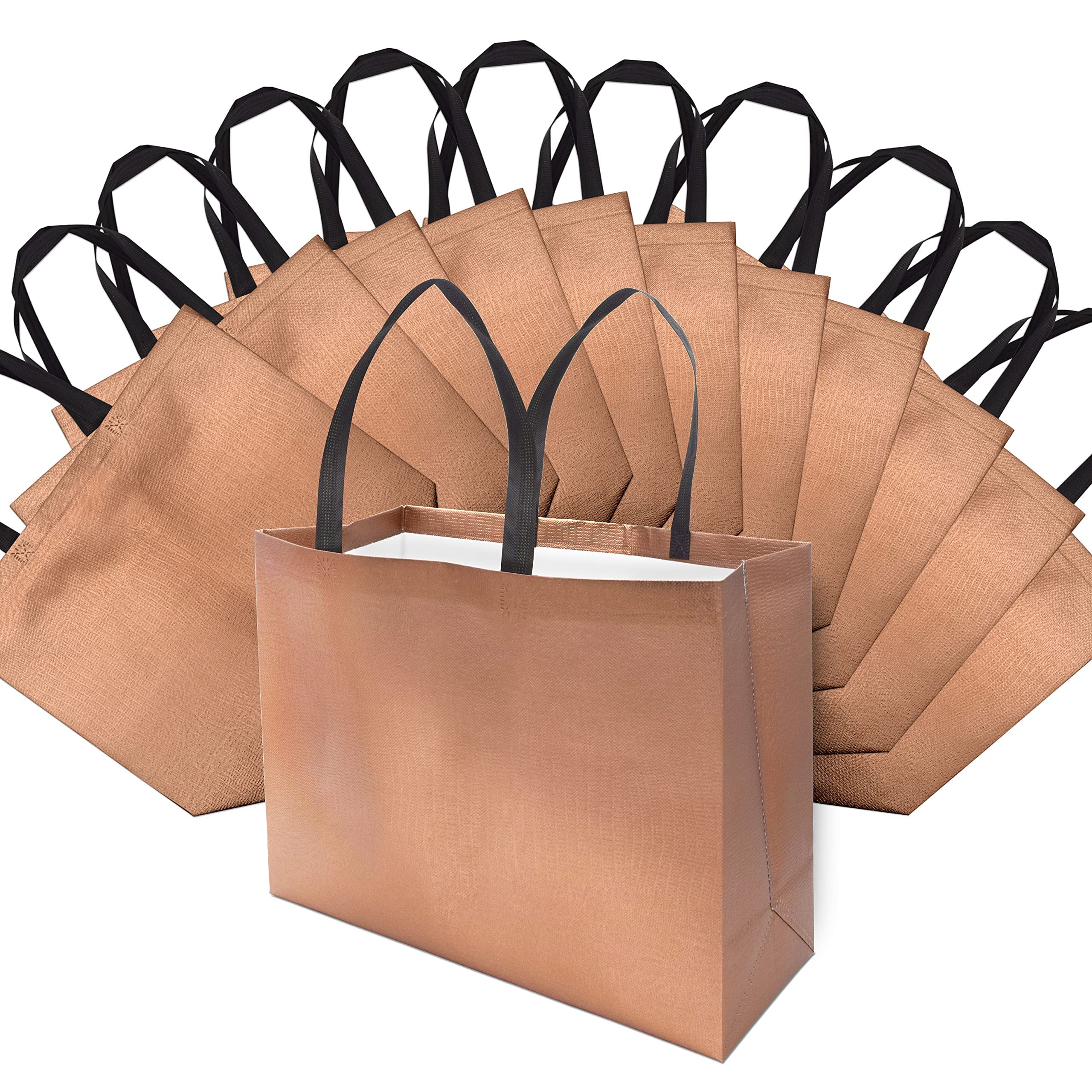 occasionall 16x6x12 12 piece rose gold large gift bags with handles, metallic large gift bags for presents, bridesmaid, bridal shower, christmas