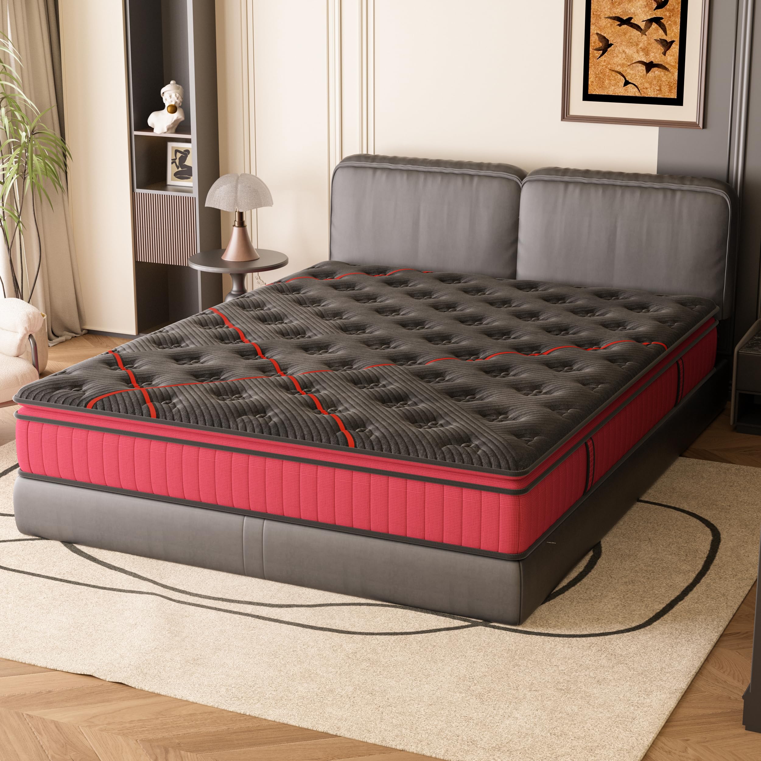 DEWINNER Matelas 160x200 cm丨Épaisseur 30 cm丨Mousse à Mémoire de Forme | Ressorts Ensachés丨7 Zones Ergonomiques丨Hybride丨Fermeté Moyenne丨Respirant et Anti-Humidité