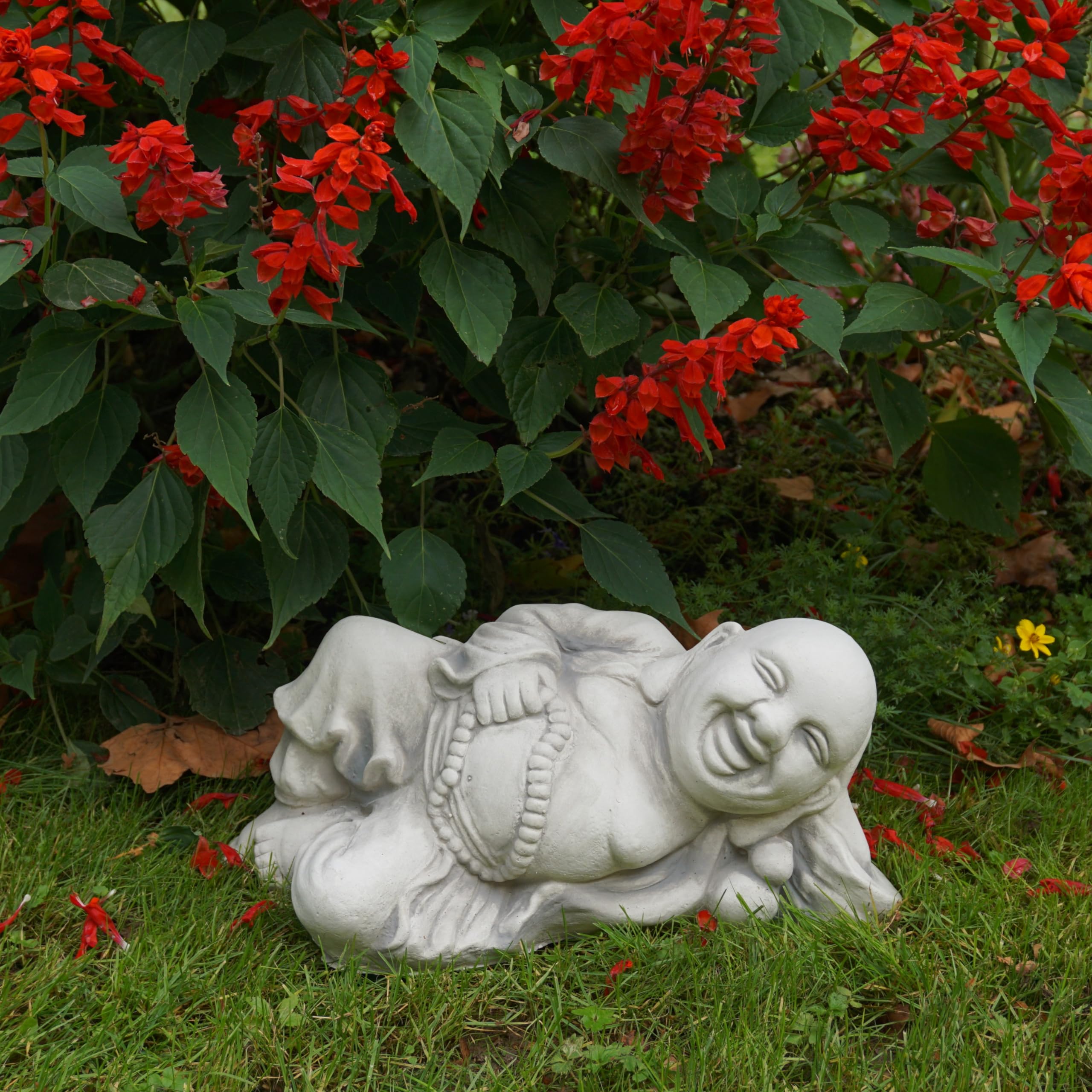 gartendekoparadies.de Lachende Buddha Statue aus Steinguss, Grau, Frostsicher, H. 18 cm, 14 kg, für Außenbereich