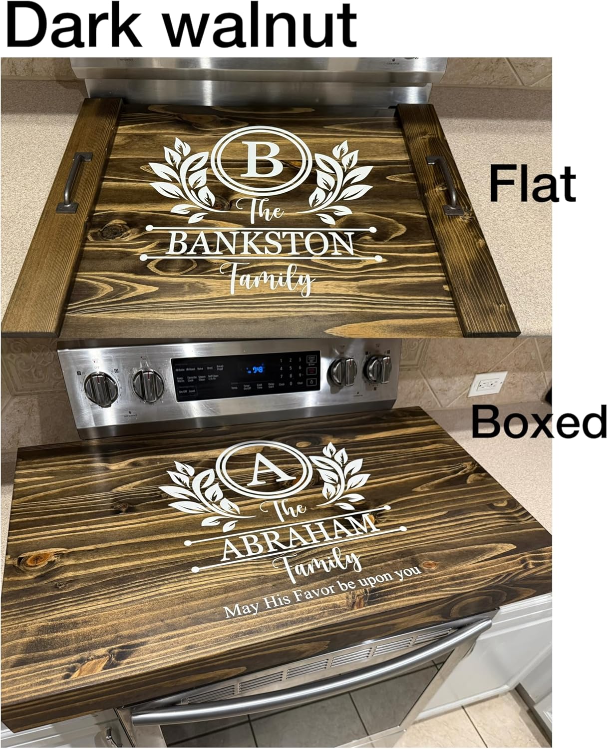 Personalized wooden stove top cover for gas and electric stoves