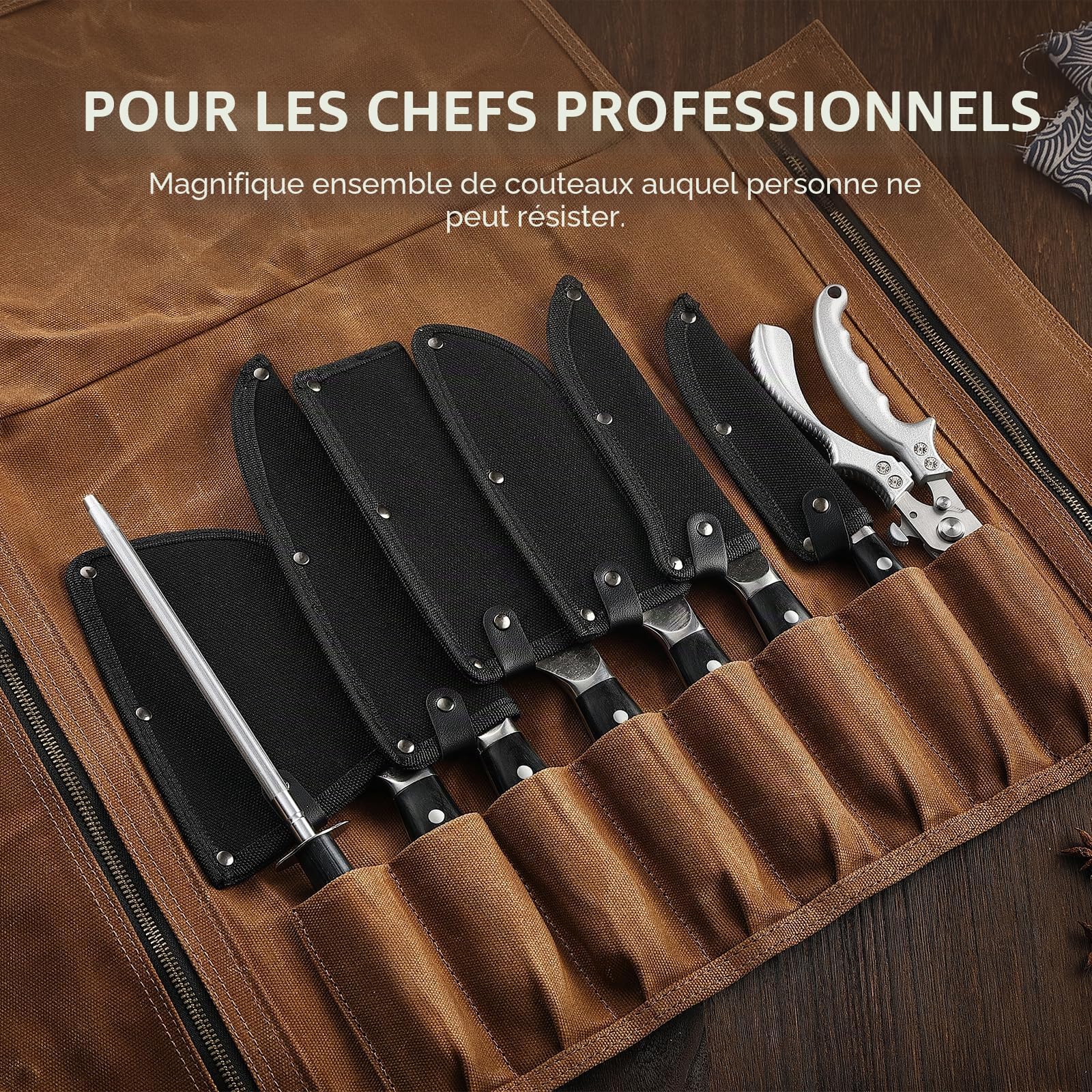 Set de 6 couteaux cuisine japonais forgés à la main | Set de couteaux de cuisine japonais en acier au carbone avec sac de transport, pour la cuisine, le camping, le barbecue, etc.