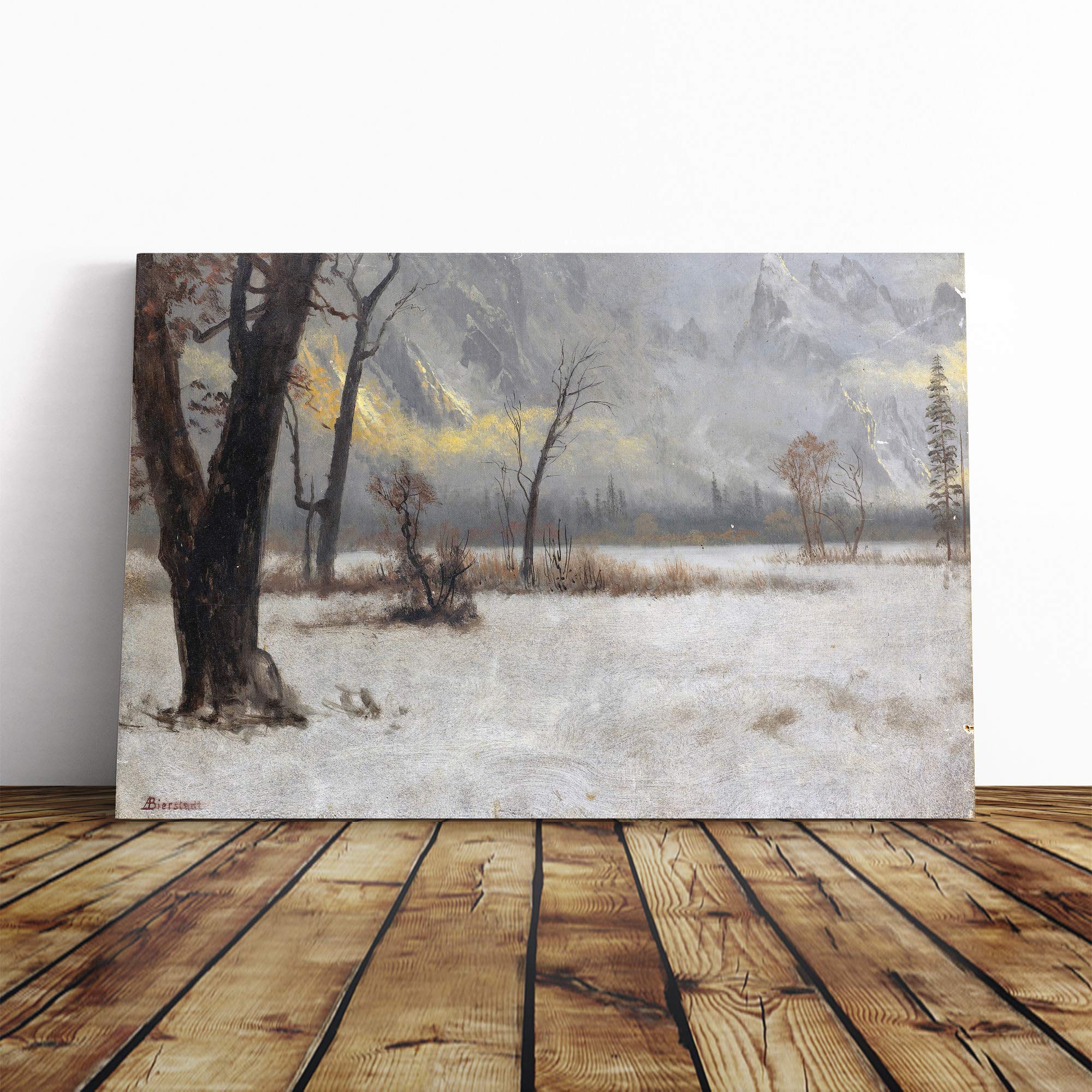 Albert Bierstadt Winter Scene No.2 Canvas Print | Gallery Wrapped 30mm Frame Wall Art | 30x20 inches | Ready to Hang | Modern Landscape Picture | Living Room Bedroom Lounge Office