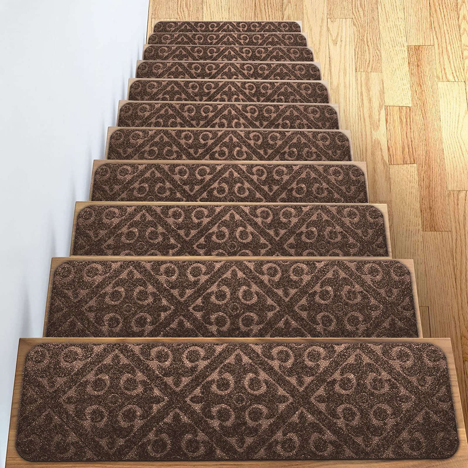 YTBHSHXZ stair treads， 15 Pack Non Slip Stair Runner Stairway Rugs Indoor Pads Mats for Elders and Dogs(Coffee)
