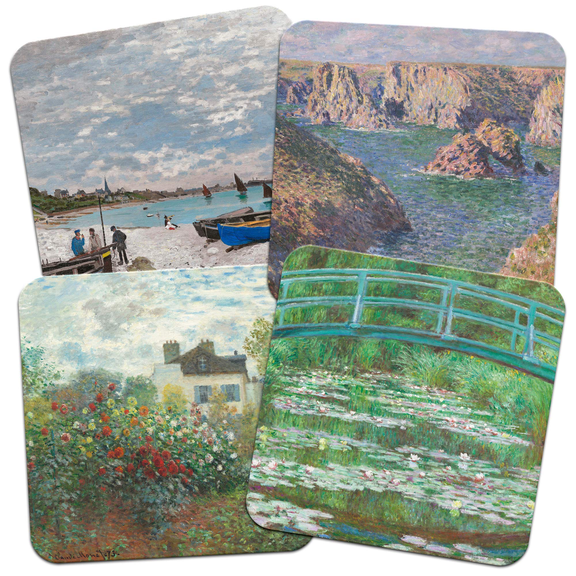 Set Of 4 Claude Monet Fine China Ceramic Coasters 100mm Cork Backed Coaster