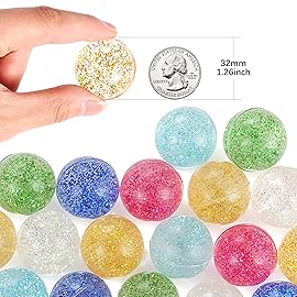 Pllieay 24pcs Glitter Bouncy Balls, 32mm 6 Colors, Kids Party Favors & Goodie Bag Fillers, Pinata Stuffers, Classroom Prizes, Pet Toys