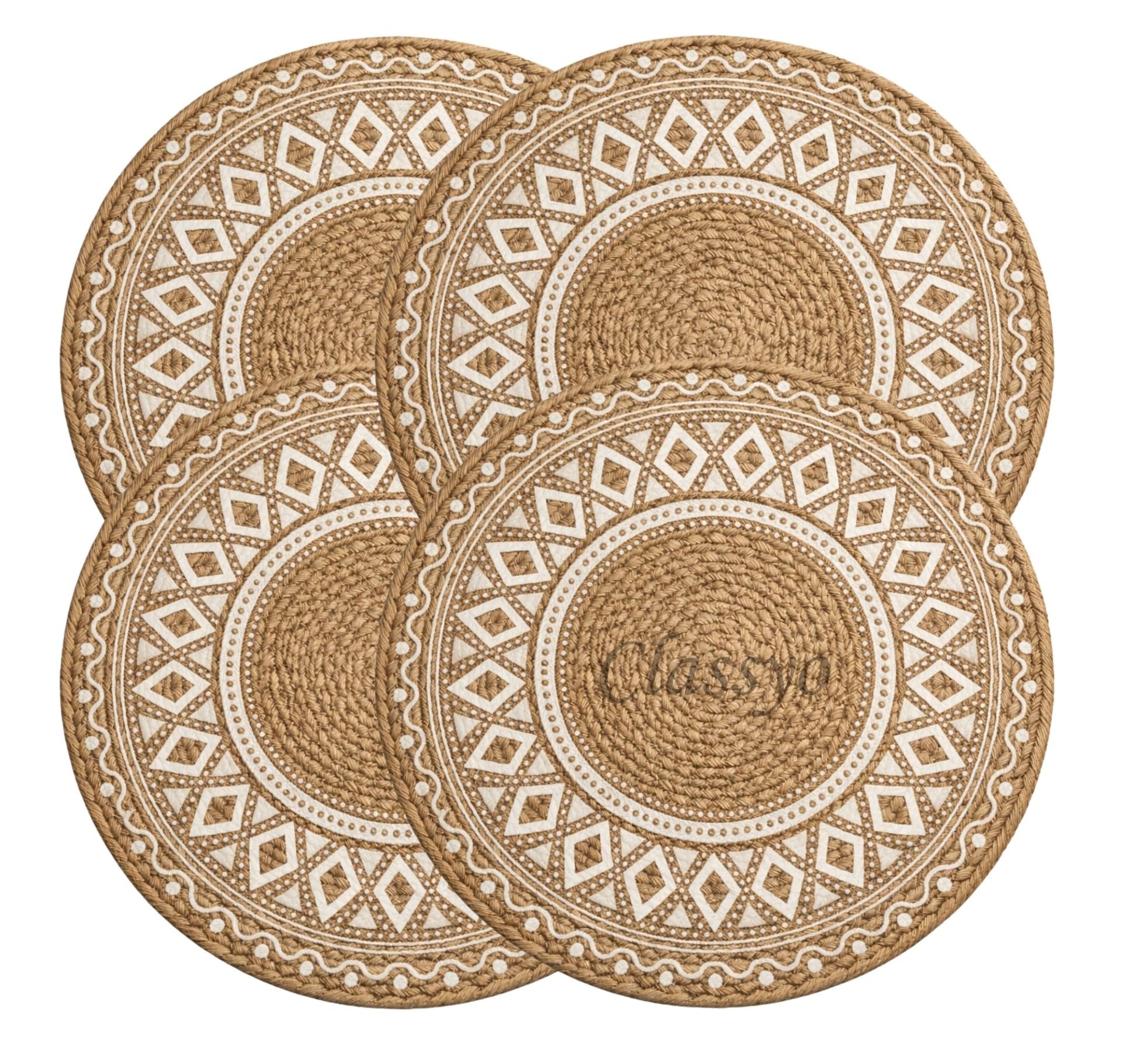 Cotton Coasters for Dining Table for Hot Pots, Plates and Pans | Round Placemats | Dining Table Placemats | Dining Table Mat | Washable Round Table Mats | 10 inch (Brown Design, Pack of 4)-image-17