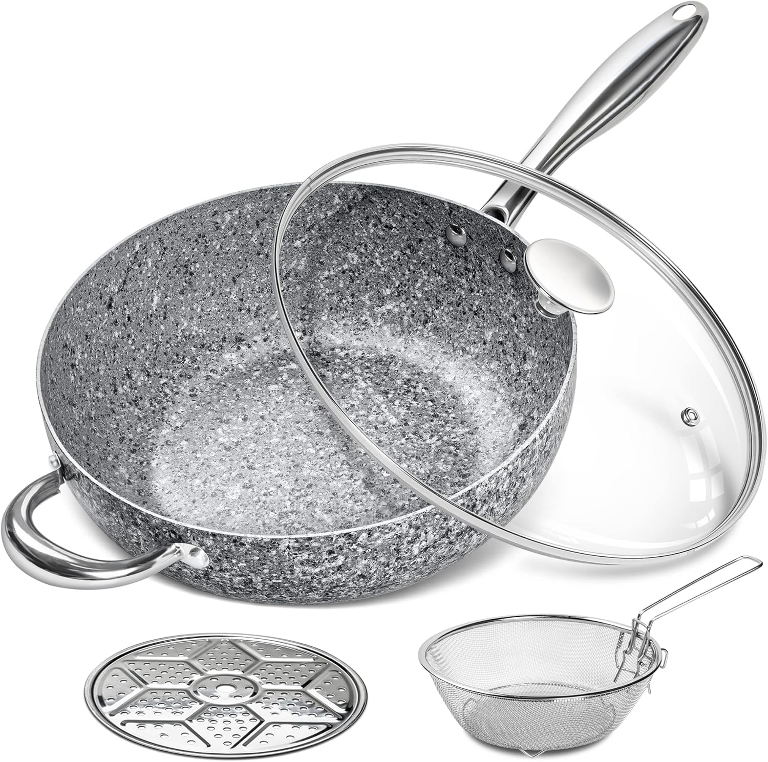 MICHELANGELO Woks and Stir Fry Pans With Lid, Nonstick 11