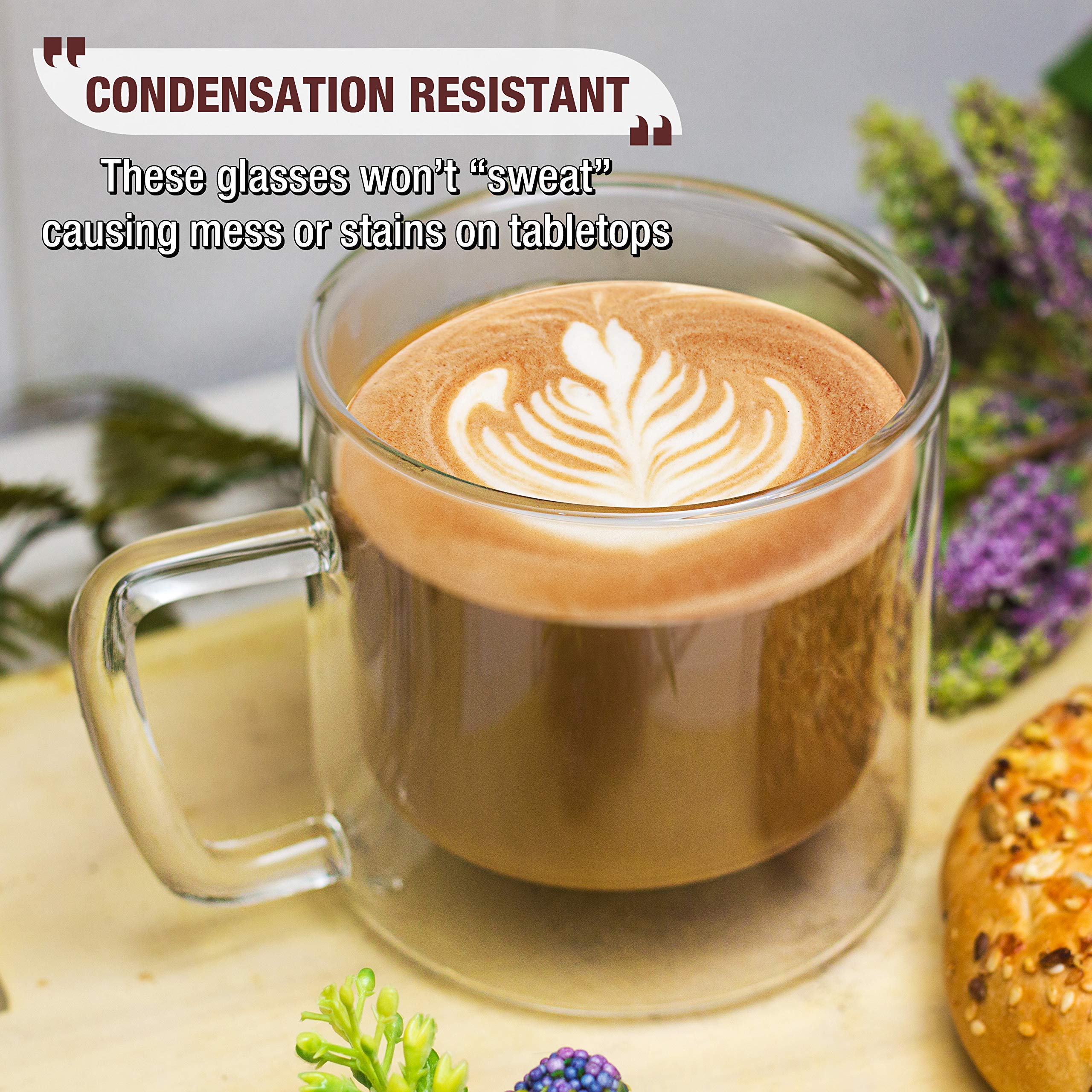 Tasse En Verre Double Paroi 355 Ml - Isotherme, Résiste à 500°C - Passe Au Micro-ondes Et Lave-vaisselle - Pour Café, Thé, Latte