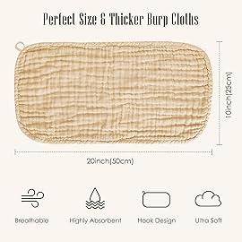 BAMBOO QUEEN 12 Pack Muslin Burp Cloths - Large 20 x 10, Ultra Absorbent 100% Cotton for Baby Drool and Messes - Soft, Gentle Baby Burp Rag for Boys & Girls -Brown