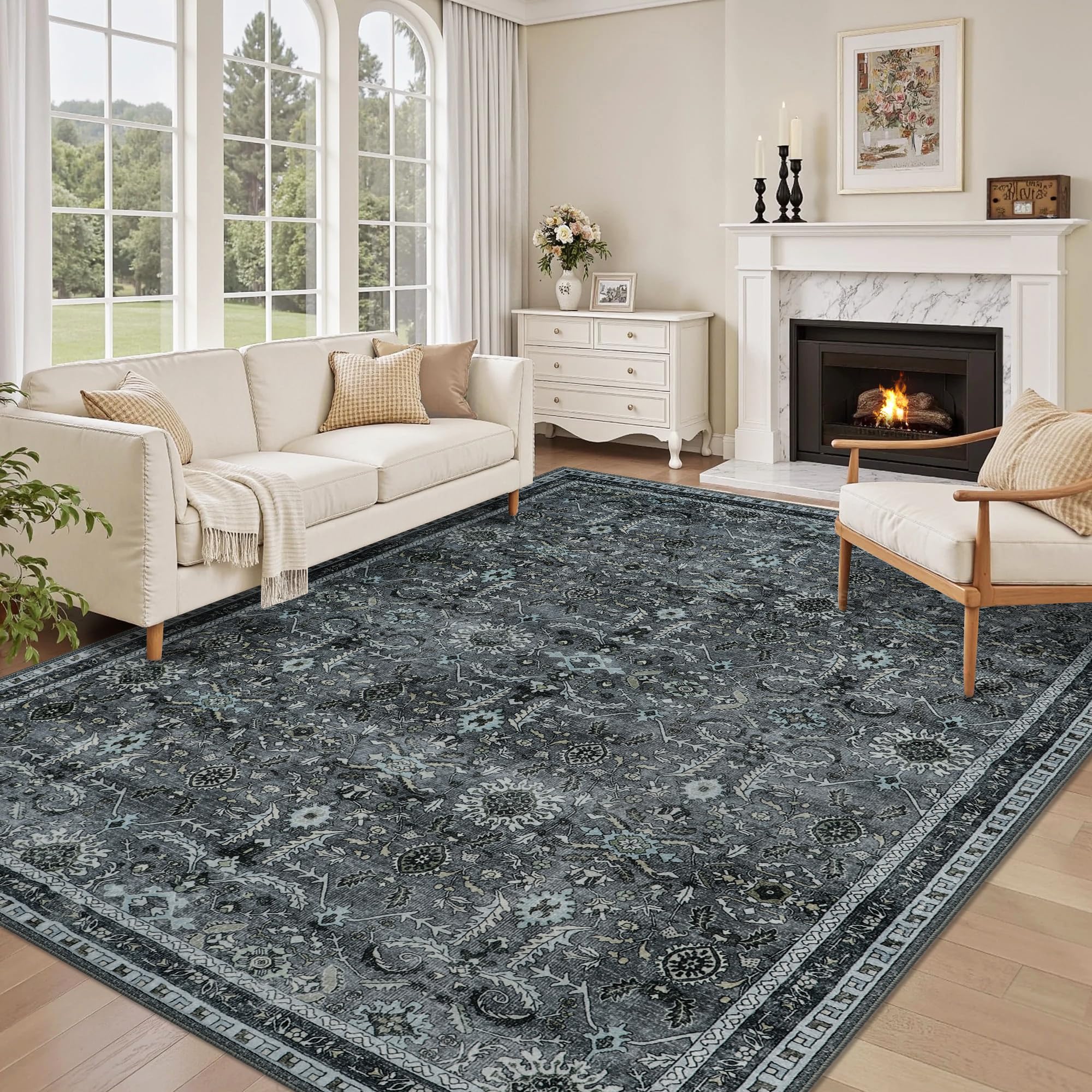 Tapis de salon 160x230 cm gris lavable et antidérapant pour votre intérieur