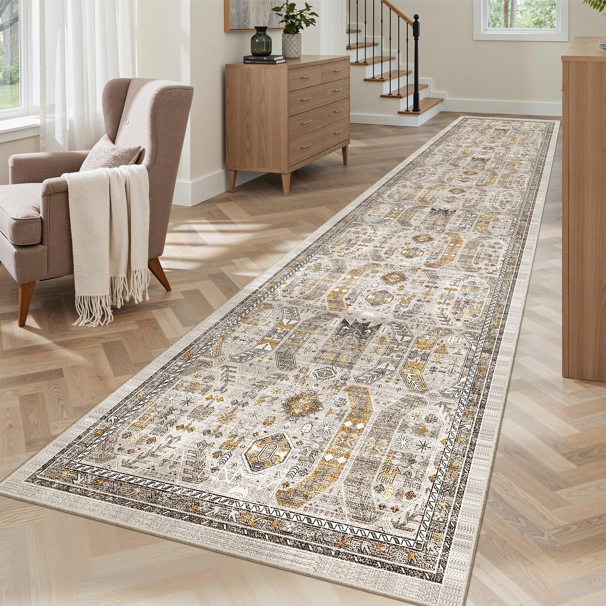Madane Hallway Runner Rug 2'6''x12' Kitchen Runner, Non Slip Vintage Runners for Hallways Washable Kitchen Rugs Soft Low Pile 2.5x12 ft Rug Runner for