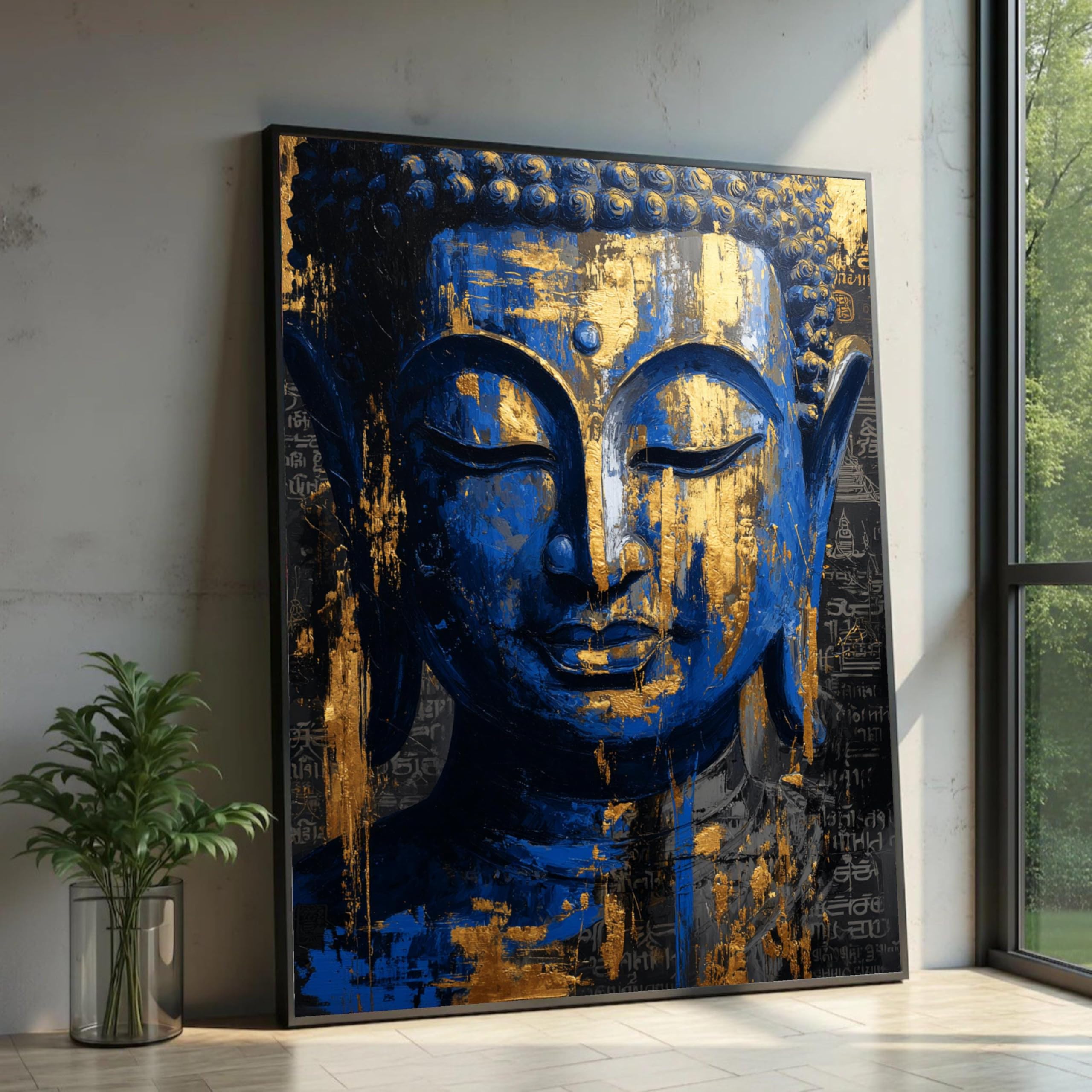 Tableau Bouddha bleu grand format 60x90 toile zen - 8
