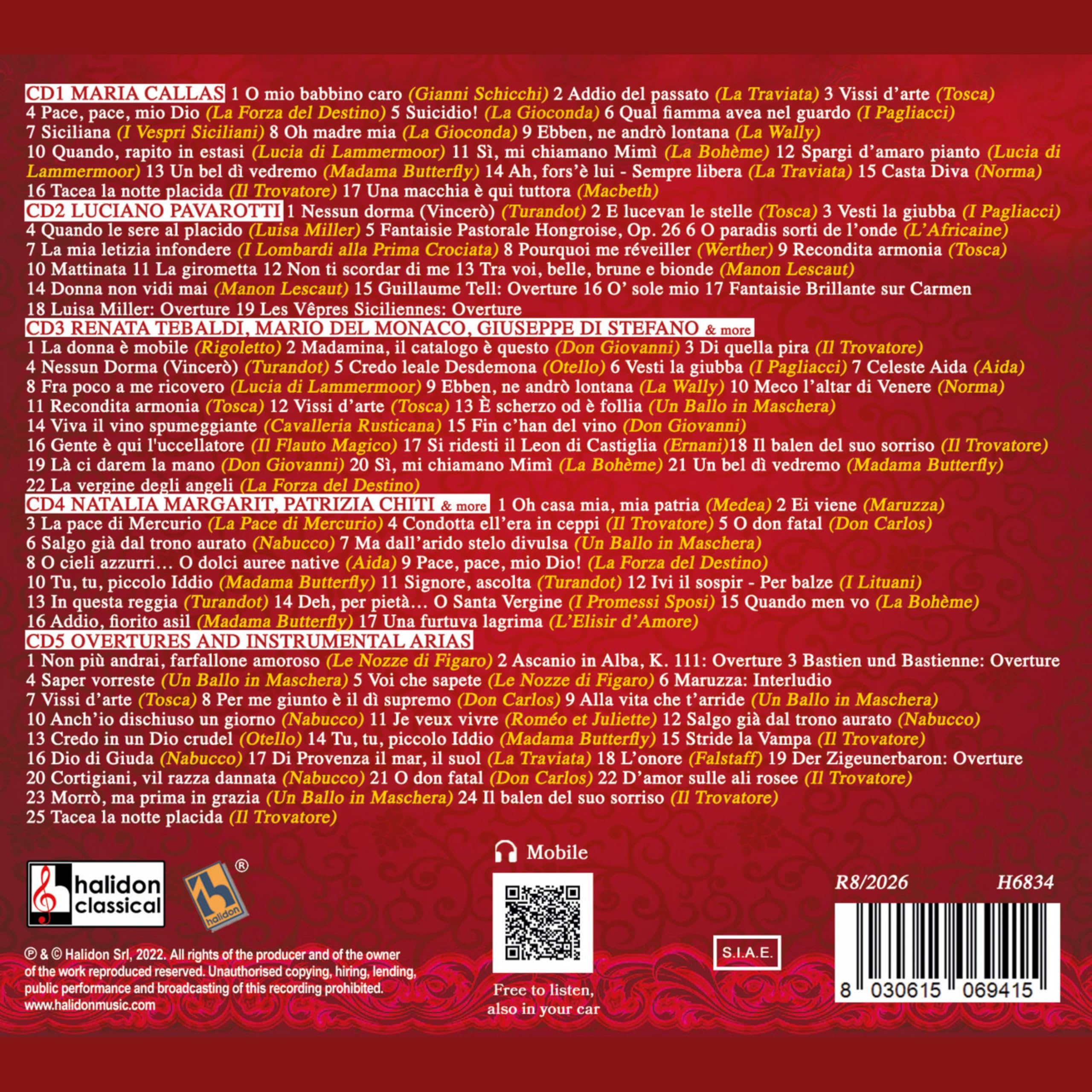 100 Opera Arias & Overtures, La Traviata, Tosca, La Bohème, Turandot