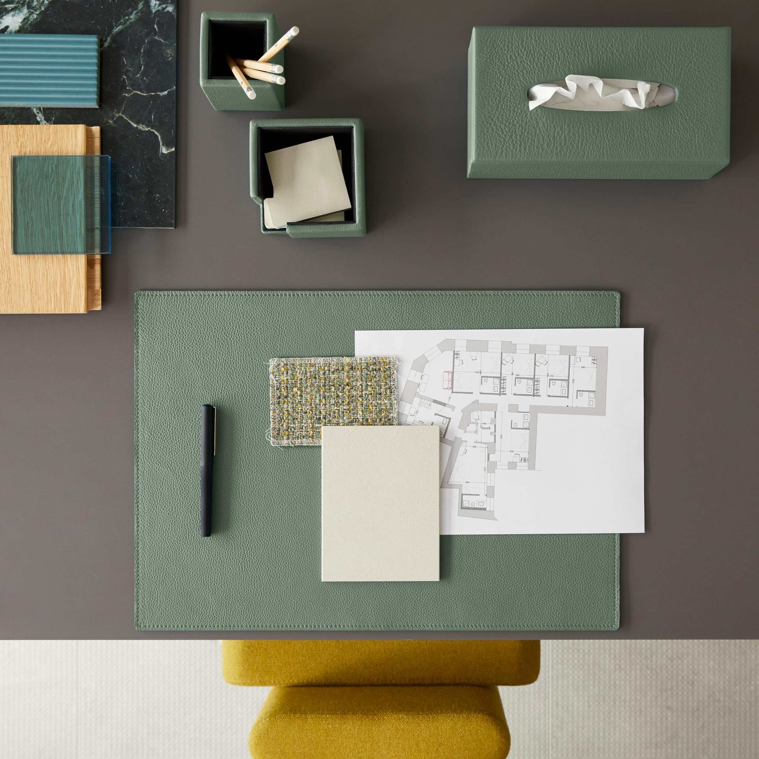Eglooh - Atena - Porta Tacos de Notas Piel Genuina Verde Salvia - Cubo de Notas, Portanotas para Oficina - cm 11,2 x 11,2 x H.4,5 - Made in italy
