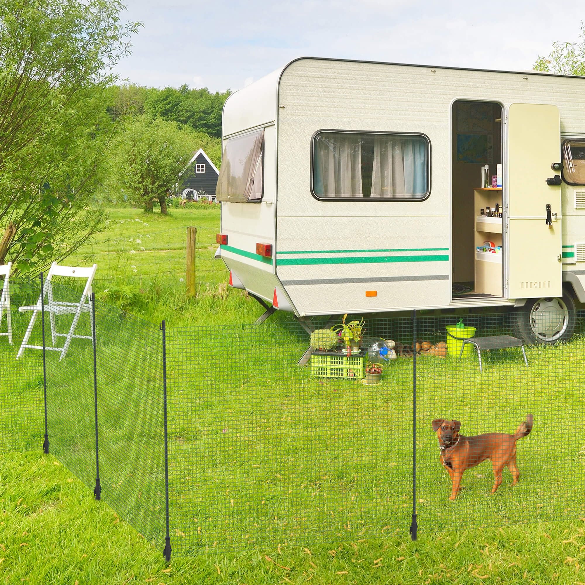 Arebos Mobiler Begrenzungszaun 25 m 90 cm hoch Wetterfest Flexibler Gartenzaun