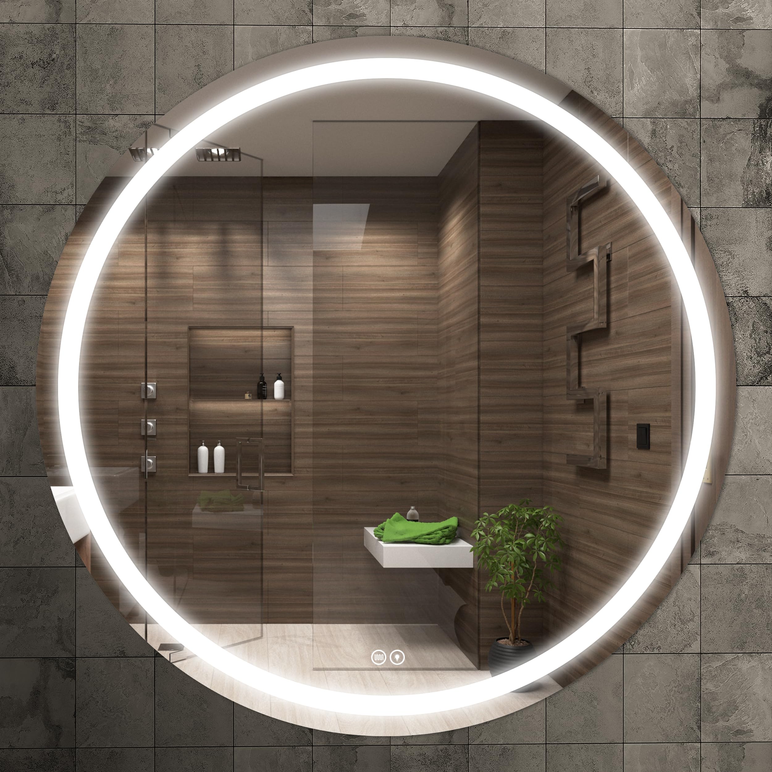 Venti 80cm Espejo de baño Redondo con Luces LED, Espejo de baño Redondo LED con Sistema antivaho, Equipado con una Estera térmica Que Evita la formación de Niebla.