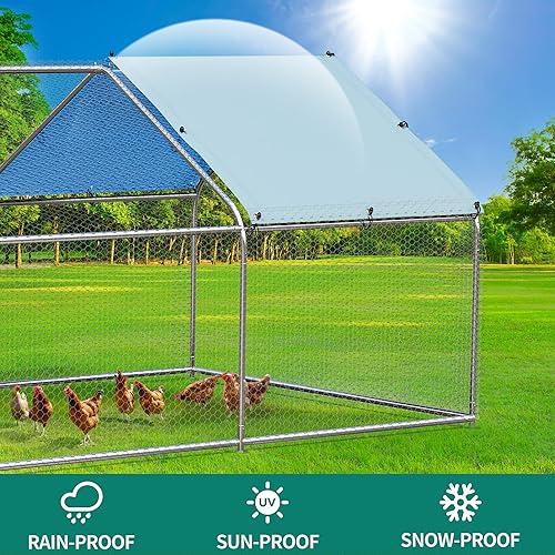 Miniatura 4 de DWVO Gallinero grande de metal con cubierta superior, 26.2 pies de largo x 9.8 pies de ancho x 6.4 pies de alto, jaula grande para aves de corral