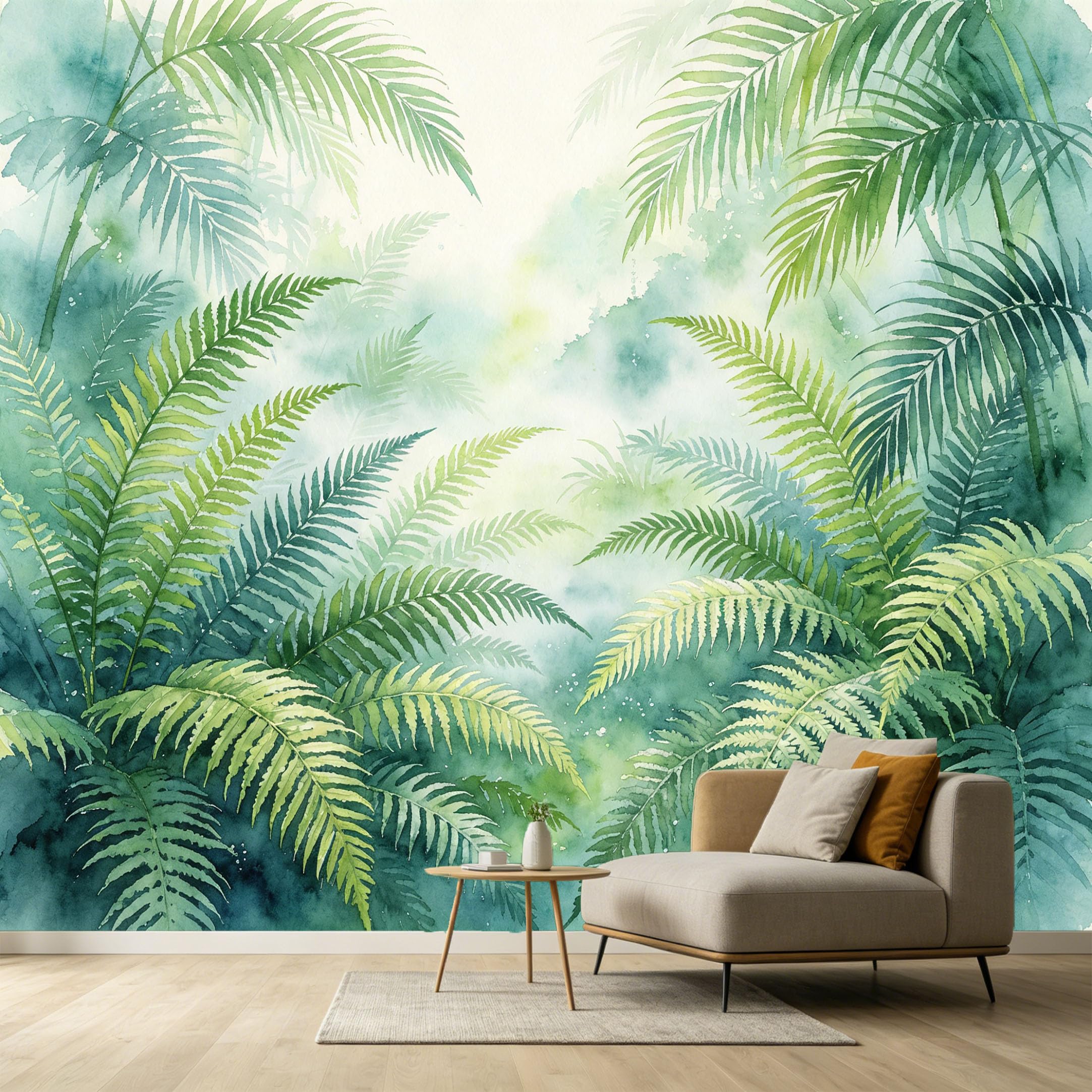 Custom Size Wall Murals Botanical Tropical Watercolor Fern Leaves SelfAdhesive Wall Fabric Removable Large Wallpaper for Photo Living Room Interior Wall Decor Art