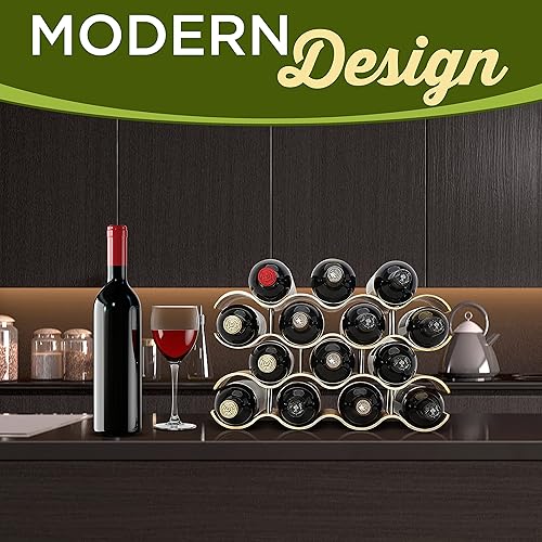 Miniatura 5 de SereneLife Estante de bambú para vino, estante de encimera de 4 niveles con ranuras que capacidad para 14 botellas, soporte de madera apilable