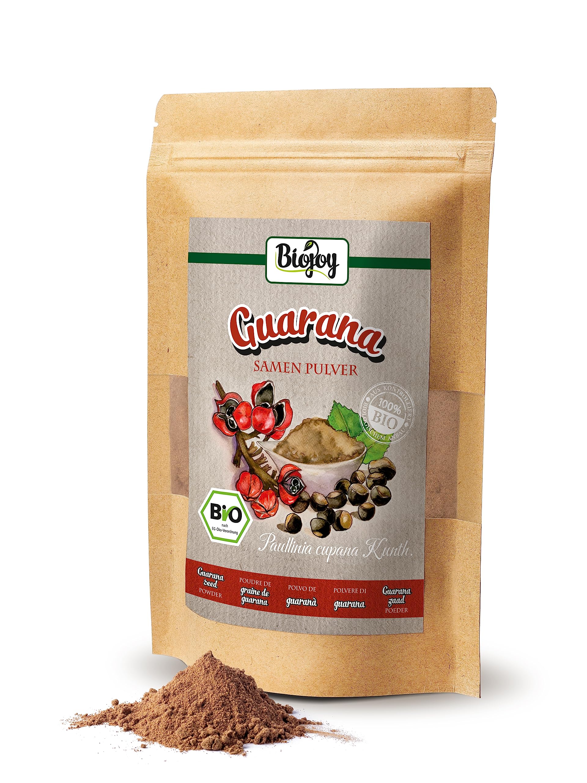 Biojoy BIO-Guarana Pulver (250 g), natürlich und ohne Zusätze, Guarana Tee (Paullinia cupana Kunth.)