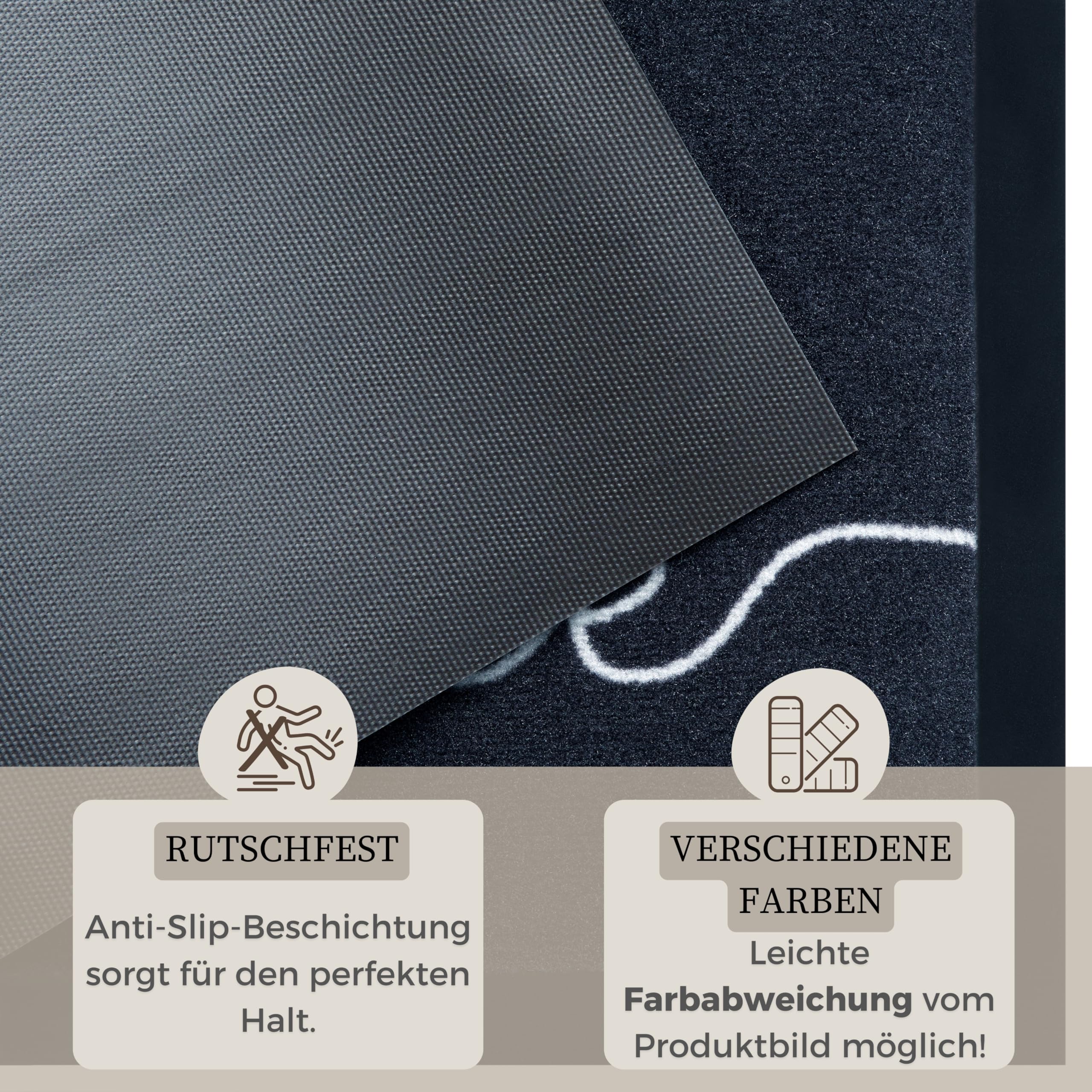 Hanse Home Printy Fußmatte für Innen und Außen 45x75cm - Schmutzfangmatte Türmatte Cozy Welcome mit Schriftzug Waschbar & Wetterfest, rutschfest für Eingangsbereich & Außenbereich – Anthrazit Creme