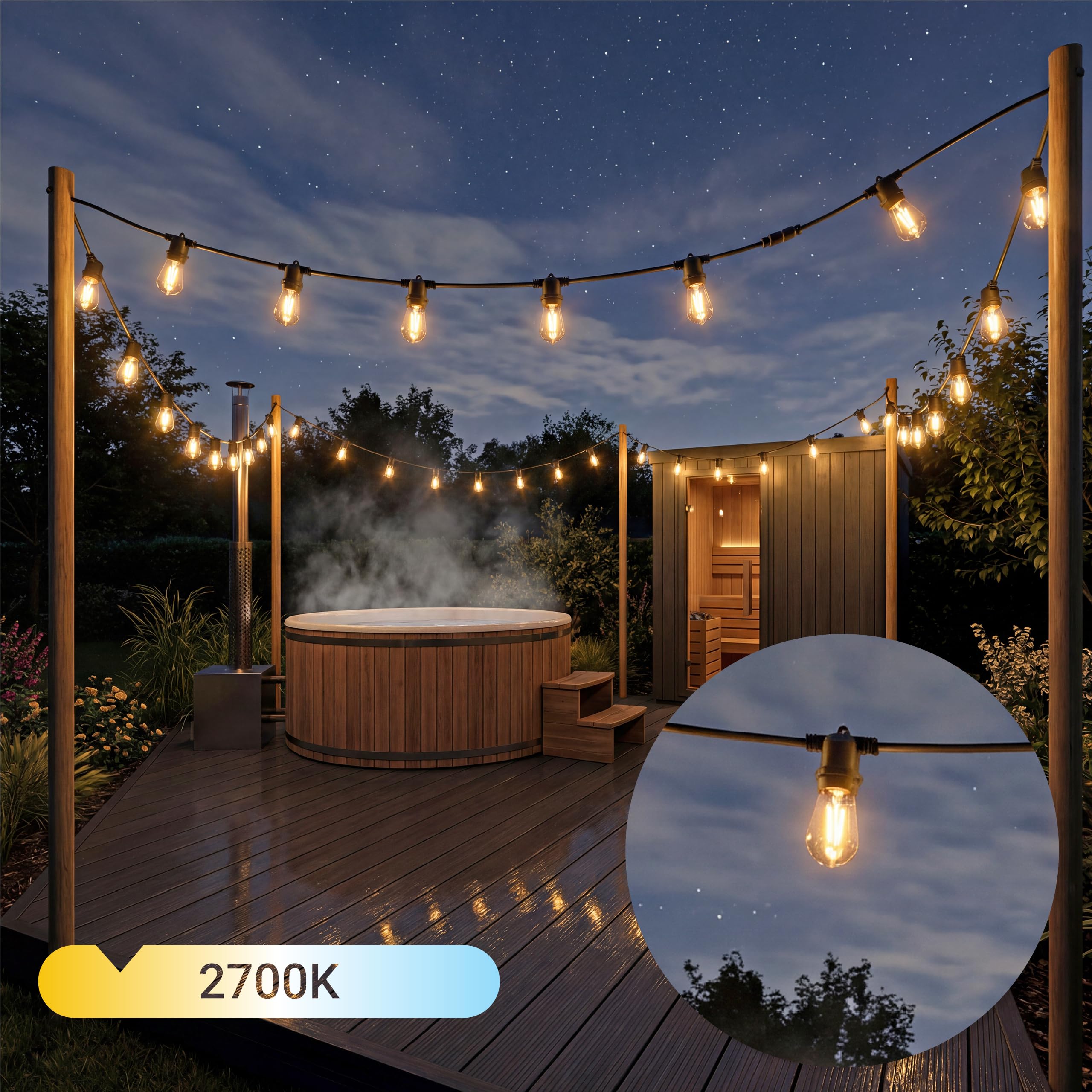 Lichterkette Außen Outdoor LED Strom,20M Aussen Beleuchtung E27 mit Stecker & Timer,11Modi,IP65 Wasserdicht Wetterfest Lichterkette Glühbirnen für Garten Terrasse Party Weihnachten, Warmweiß