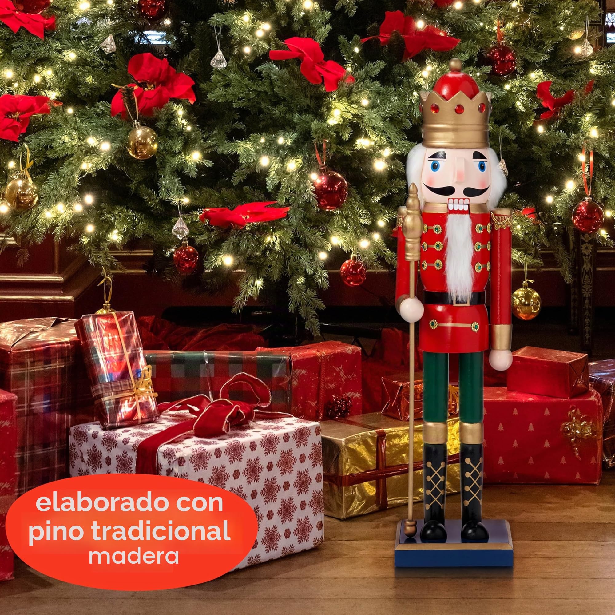 THE TWIDDLERS Gran Soldado Cascanueces de Navidad de Madera con Soporte, XL 50 cm – Material de Pino y Madera Hecho a Mano Decoración navideña Tradicional