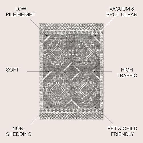 Miniatura 2 de JONATHAN Y MOH200C-5 - Tapete para interiores Amir marroquí Beni Souk, bohemio, rústico, geométrico, fácil de limpiar, para dormitorio, cocina, sala